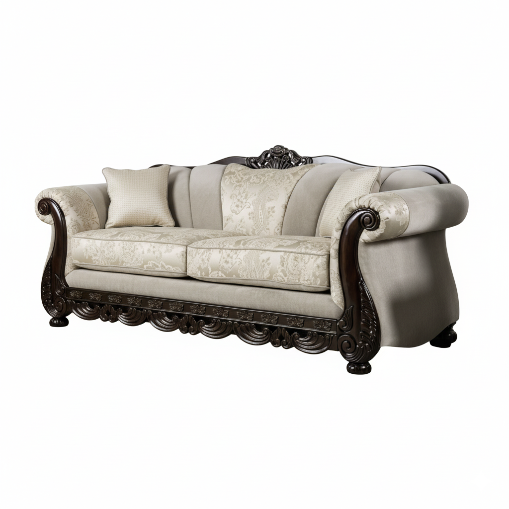 Luxury Antique Wooden 2-Seater Sofa &Royal Design Couch for Classic and Elegant Living Rooms