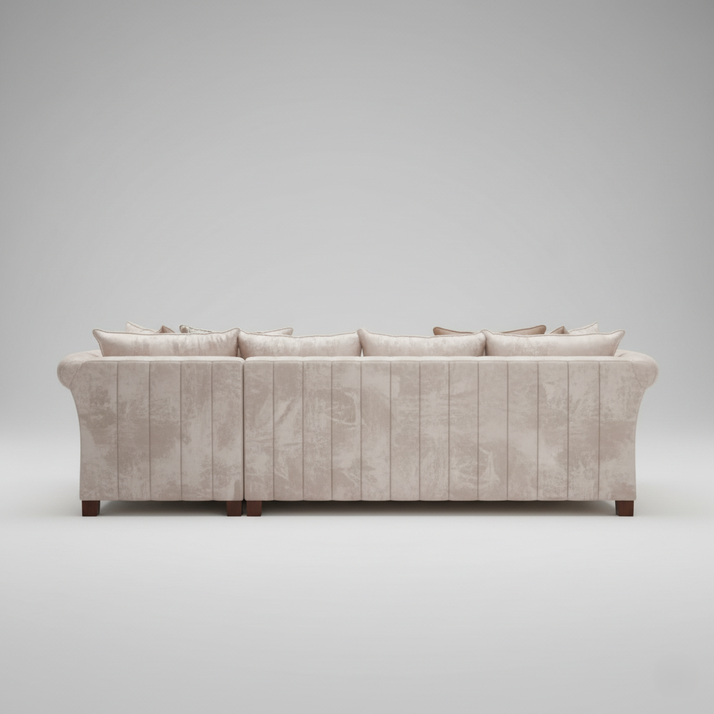 Luxury L-Shaped Sectional Sofa with Designer Cushions Elegant Velvet Finish for Modern Living Rooms