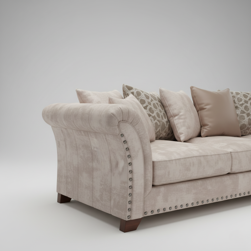 Luxury L-Shaped Sectional Sofa with Designer Cushions Elegant Velvet Finish for Modern Living Rooms