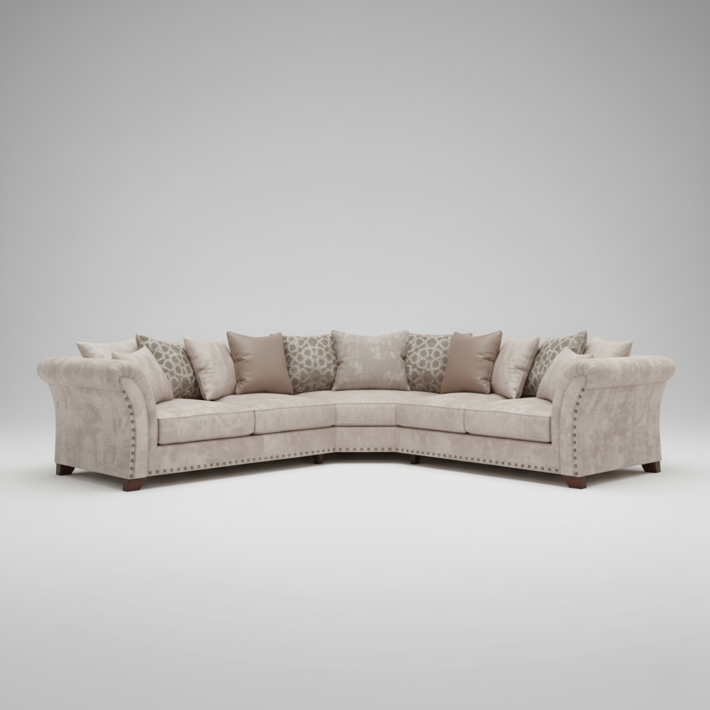 Luxury L-Shaped Sectional Sofa with Designer Cushions Elegant Velvet Finish for Modern Living Rooms