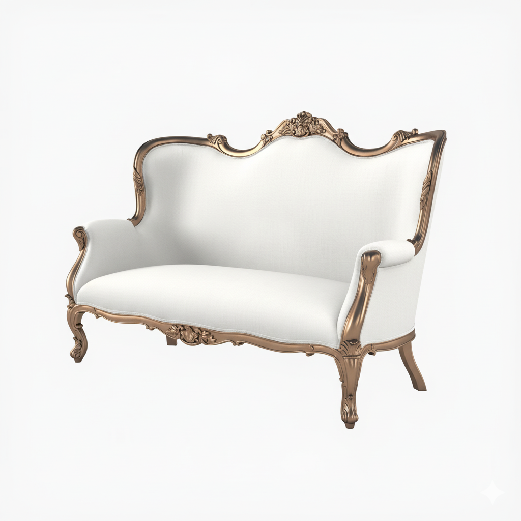 Royal 3-Seater Sofa with Golden Finish Hand-Carved Design with Luxurious Comfort