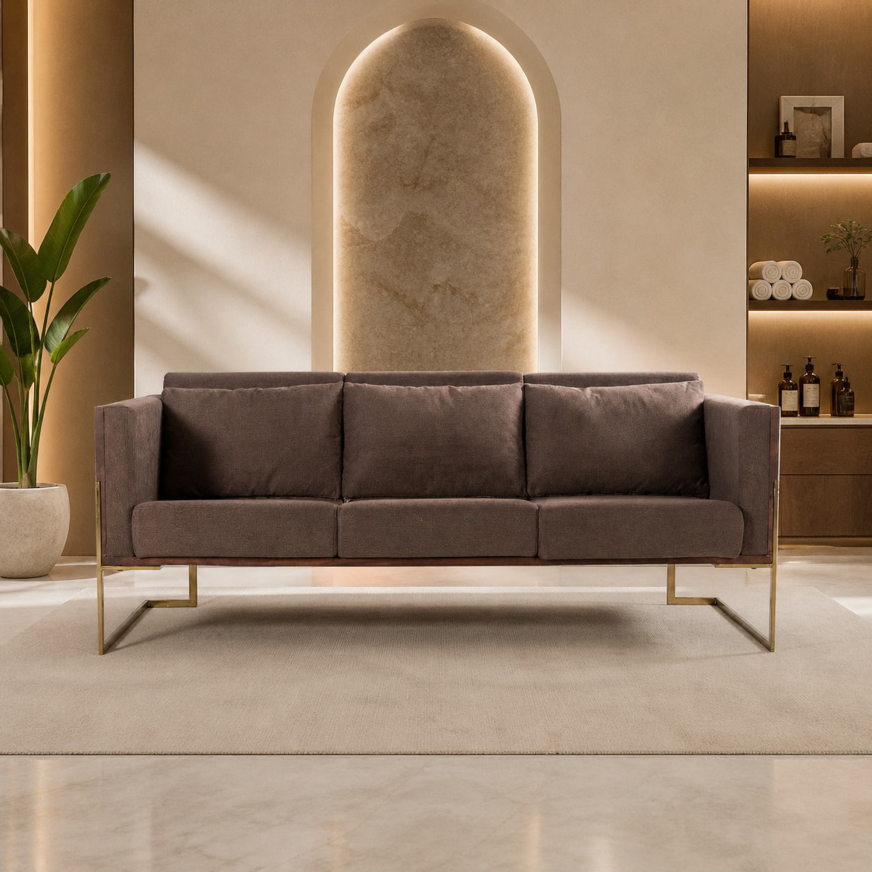 Modern Upholstered Fabric Sofa with Metal Legs, Contemporary Minimal Design, High Density Foam Seating for Living Room and Office Use