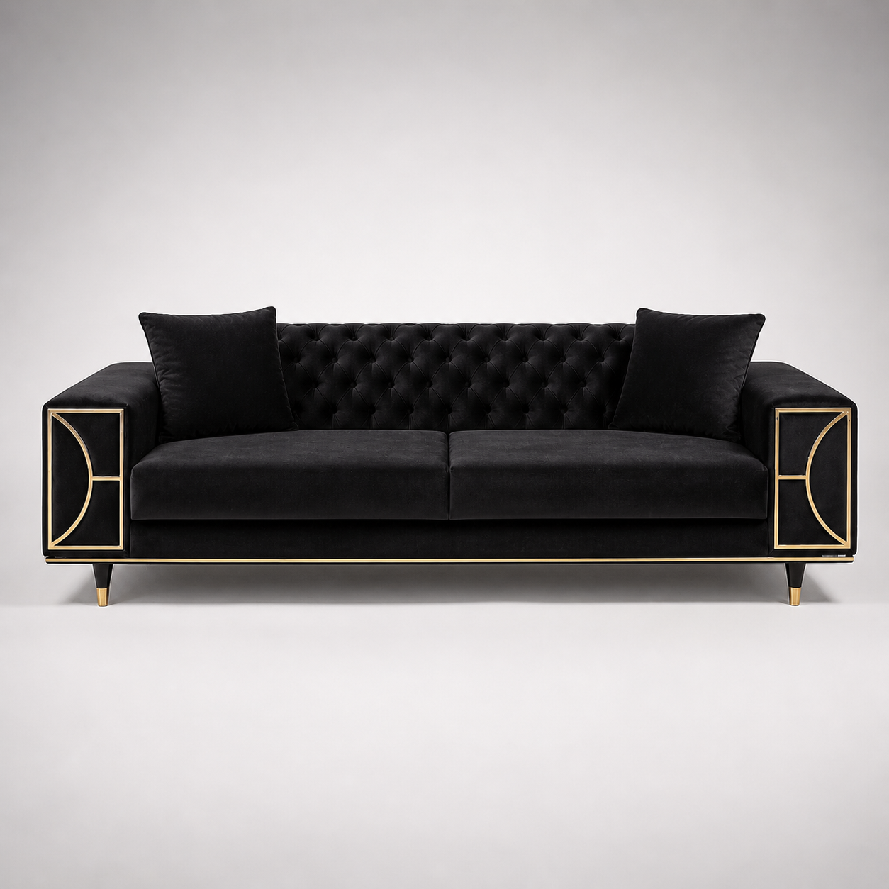 Modern Luxury Tufted Sofa with Metal Accents, Premium Velvet Upholstery, Contemporary Designer Sofa for Living Room and Office Spaces