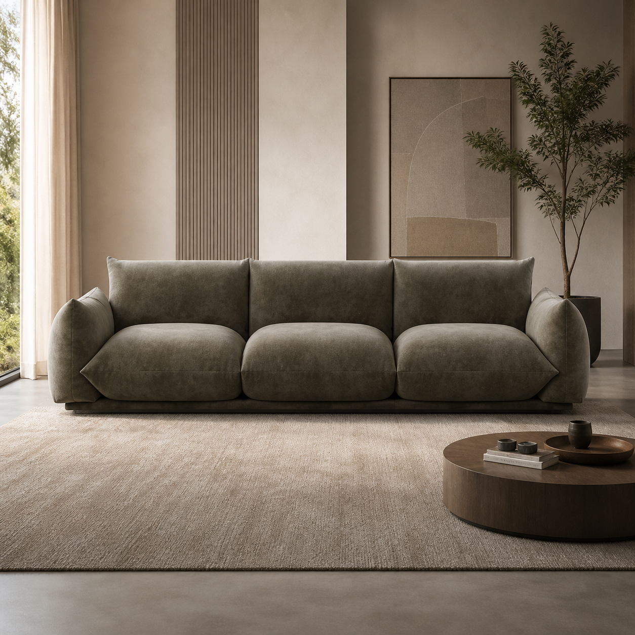 Modern Fabric Sofa with Deep Cushions, Premium Upholstery and Minimalist Contemporary Design for Living Room and Lounge Spaces