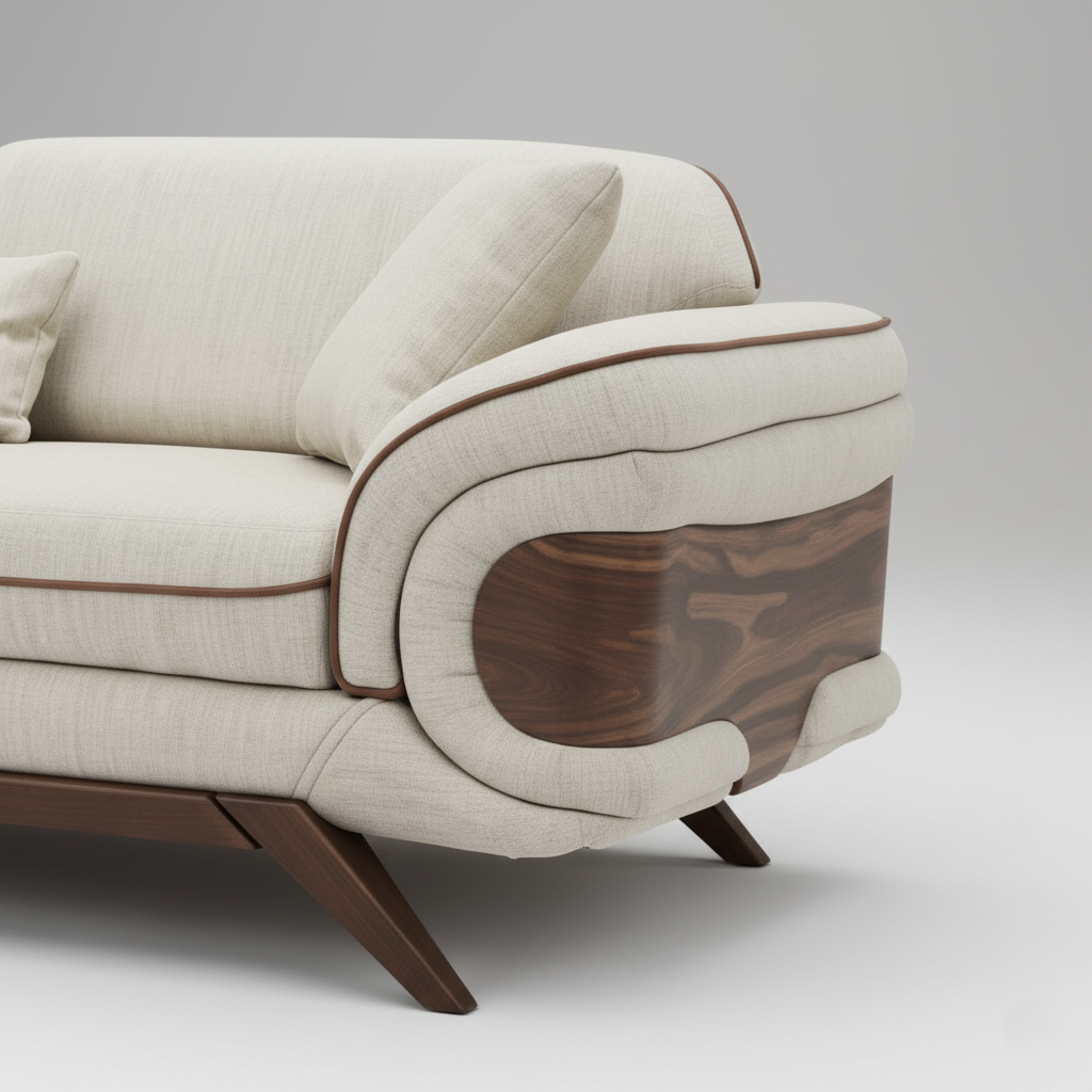 3-Seater Sofa with Dual-Tone Fabric, Wooden Base, and Cushions for Modern Living