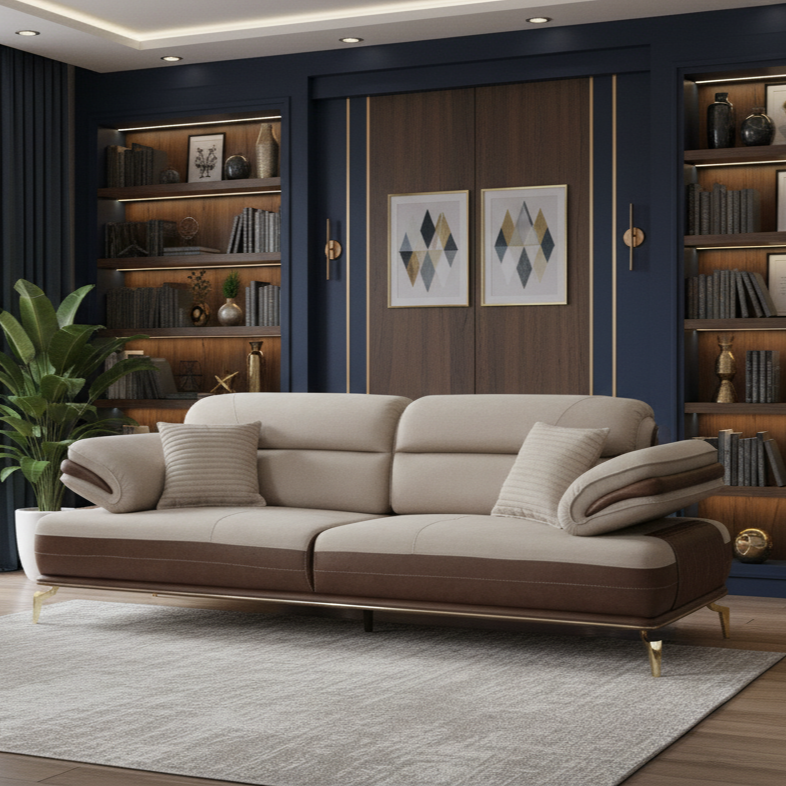 3-Seater Italian Sofa with Sleek metal legs Cushions for Modern Living