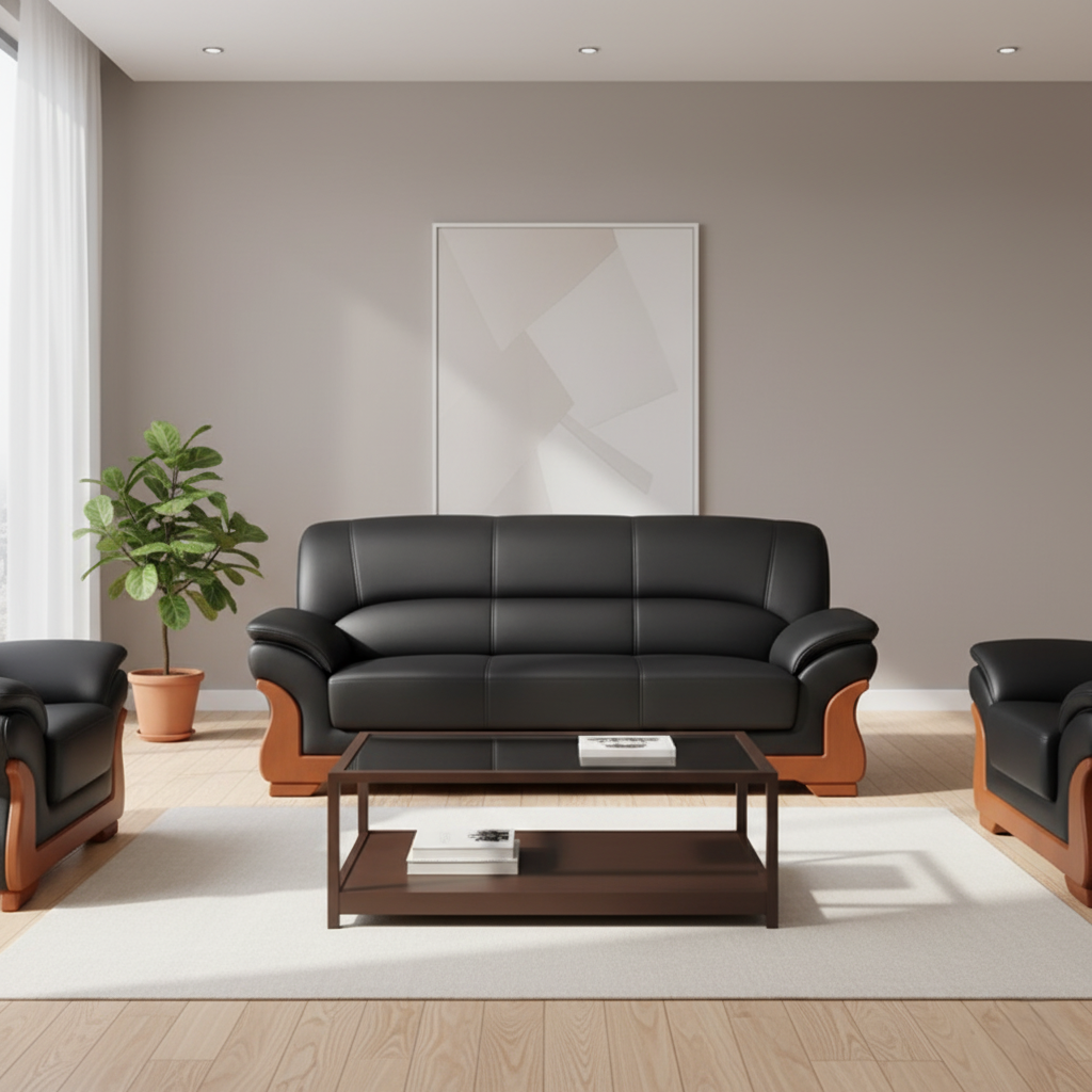 মজবুত কাঠের ফ্রেম, প্রিমিয়াম পিইউ পোলিশ এবং মার্জিত লেদারেটের আসবাবপত্র সহ বিলাসবহুল ৩-সিটার সোফা - বসার ঘরের জন্য আধুনিক আরাম এবং স্টাইল