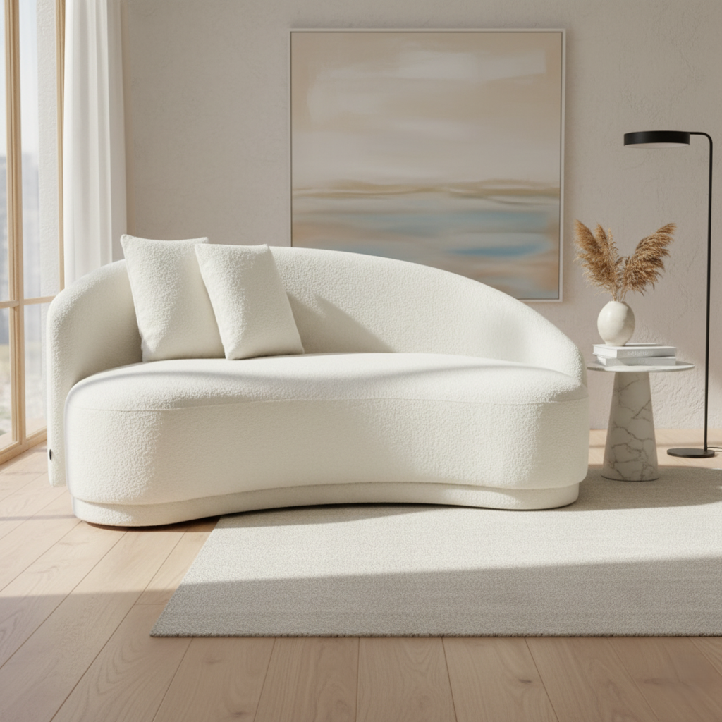 বাউকল আপহোলস্ট্রি সহ ঘরের আসবাবের জন্য ৩-সিটের ইতালীয় সোফা, বসার জায়গার জন্য বিলাসবহুল ফিনিশ