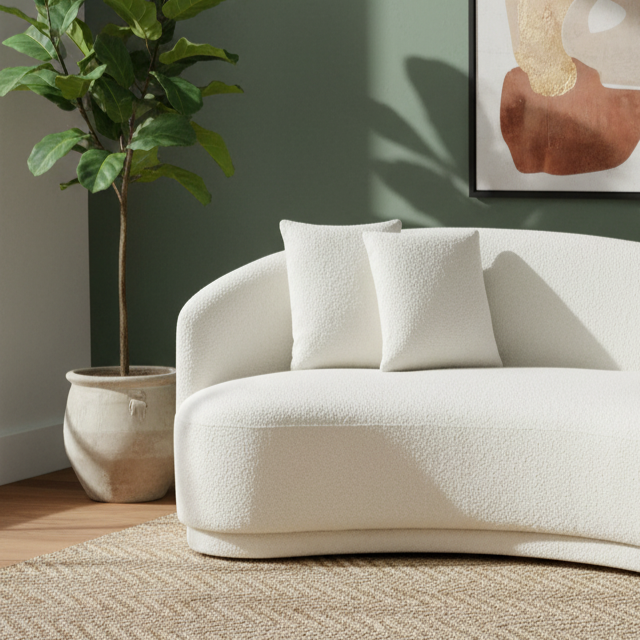 বাউকল আপহোলস্ট্রি সহ ঘরের আসবাবের জন্য ৩-সিটের ইতালীয় সোফা, বসার জায়গার জন্য বিলাসবহুল ফিনিশ