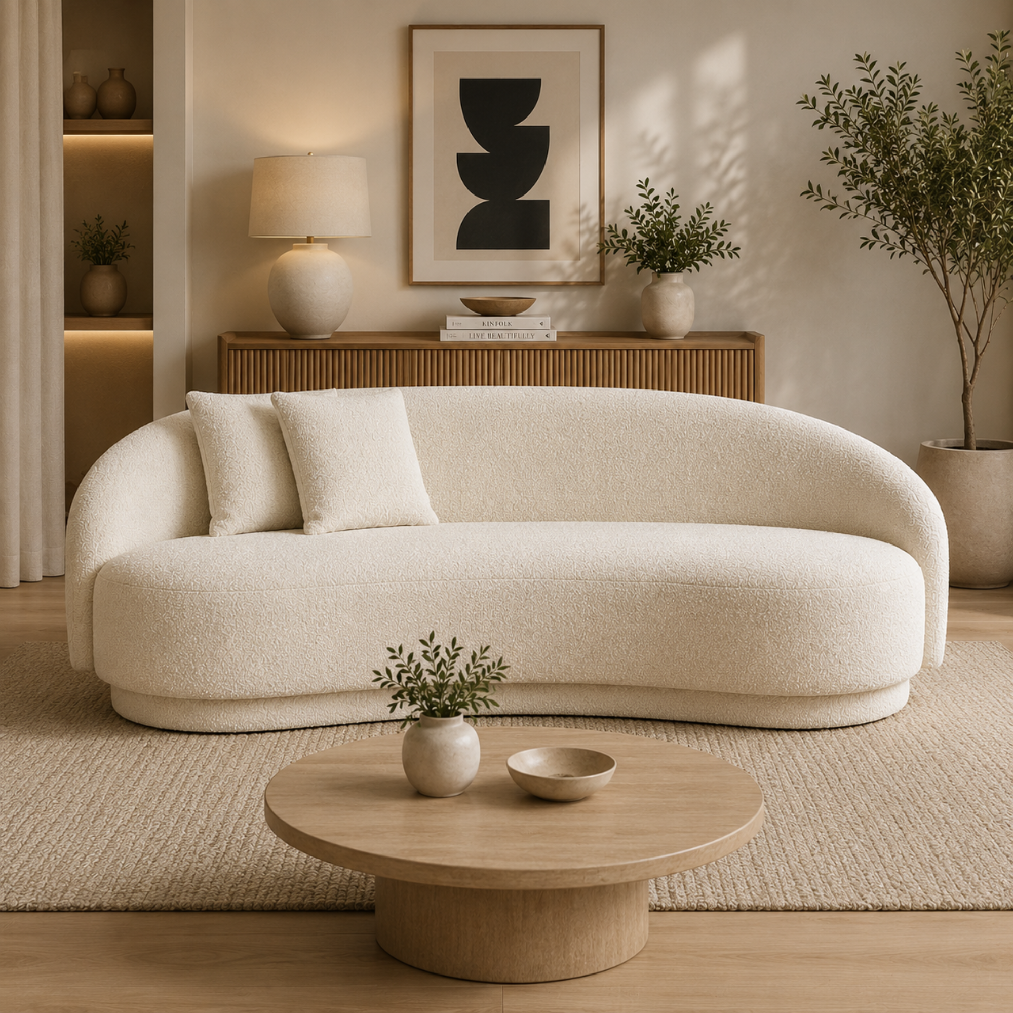 3-Seater Italian Sofa for Home Furniture with Boucle Upholstery, Luxury Finish for Living Spaces