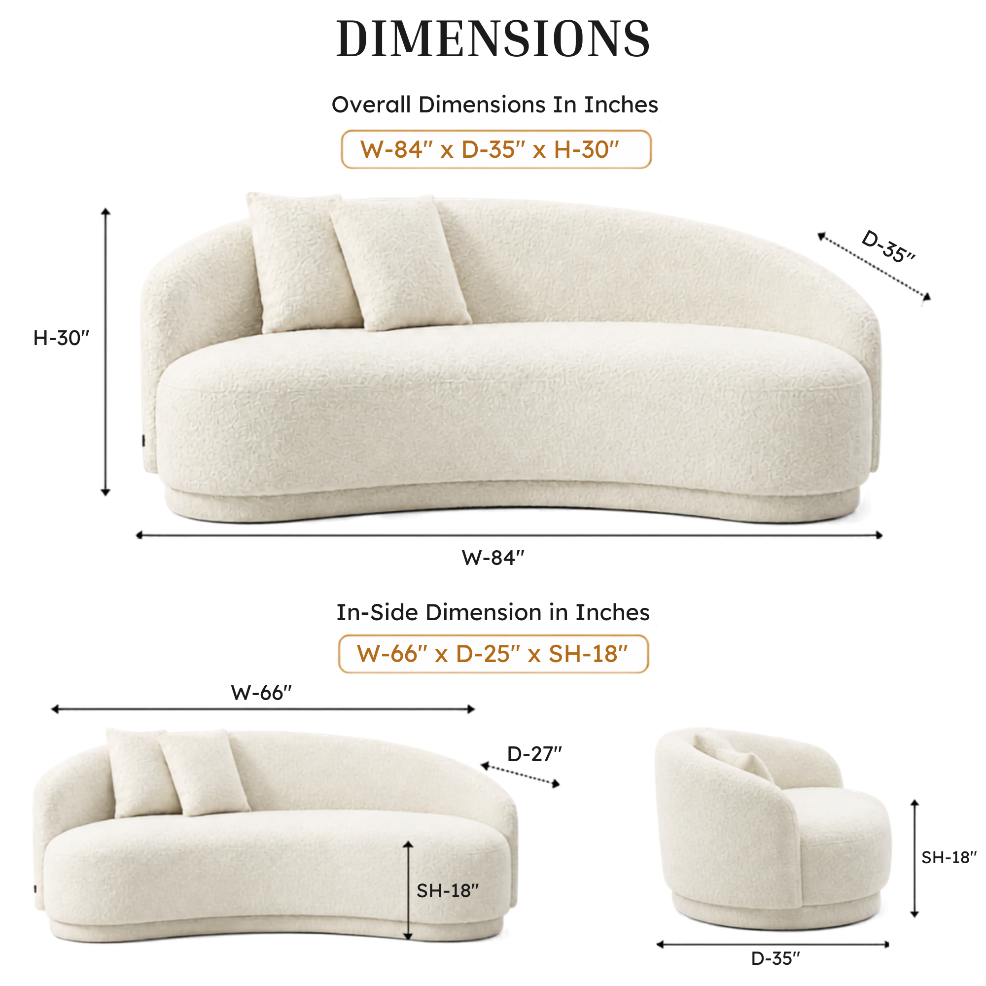 3-Seater Italian Sofa for Home Furniture with Boucle Upholstery, Luxury Finish for Living Spaces