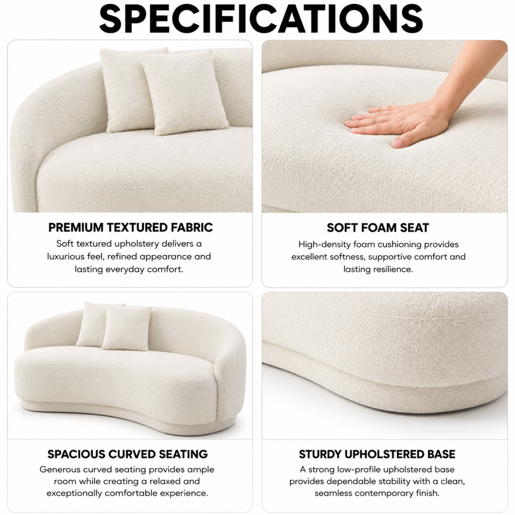 3-Seater Italian Sofa for Home Furniture with Boucle Upholstery, Luxury Finish for Living Spaces