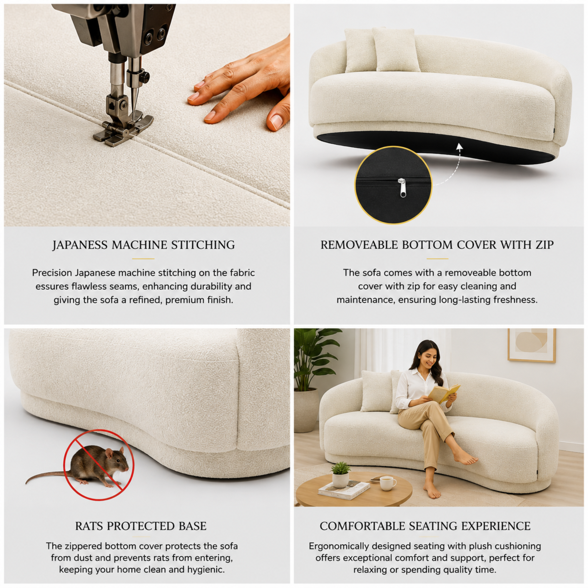 3-Seater Italian Sofa for Home Furniture with Boucle Upholstery, Luxury Finish for Living Spaces