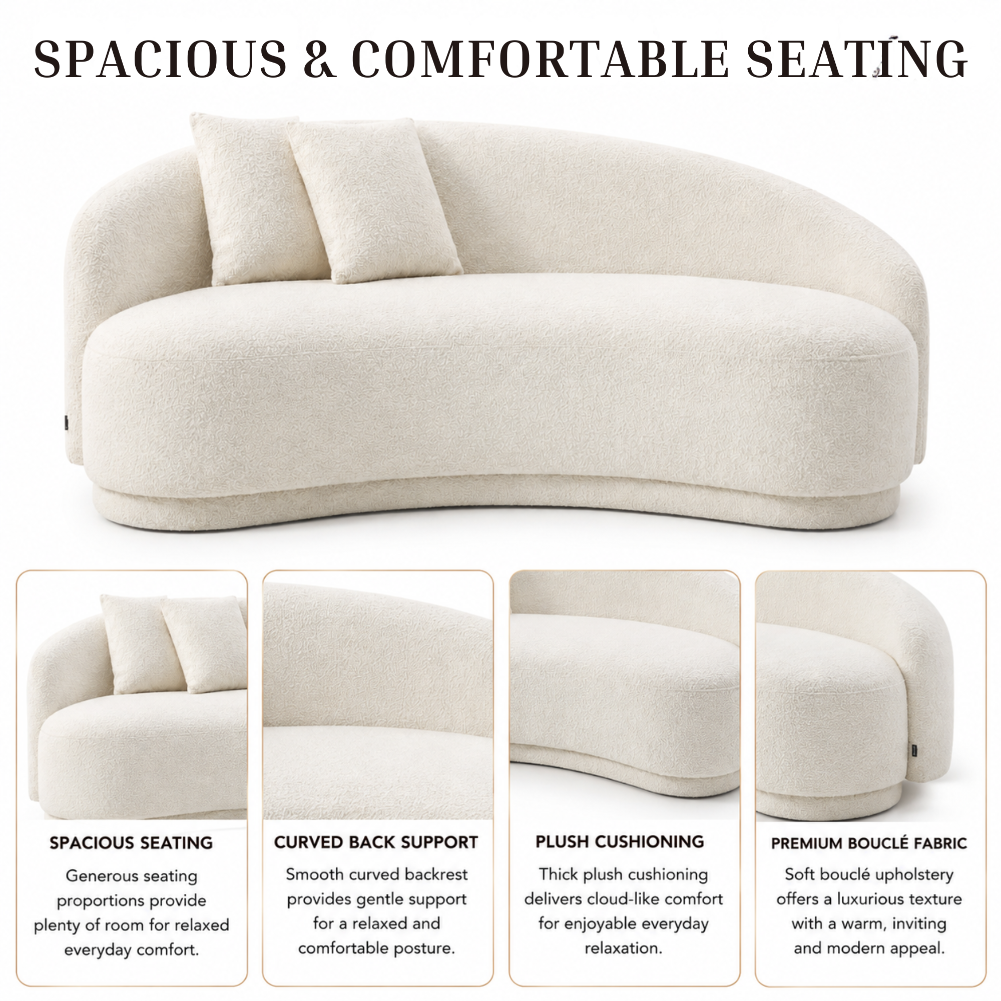 3-Seater Italian Sofa for Home Furniture with Boucle Upholstery, Luxury Finish for Living Spaces