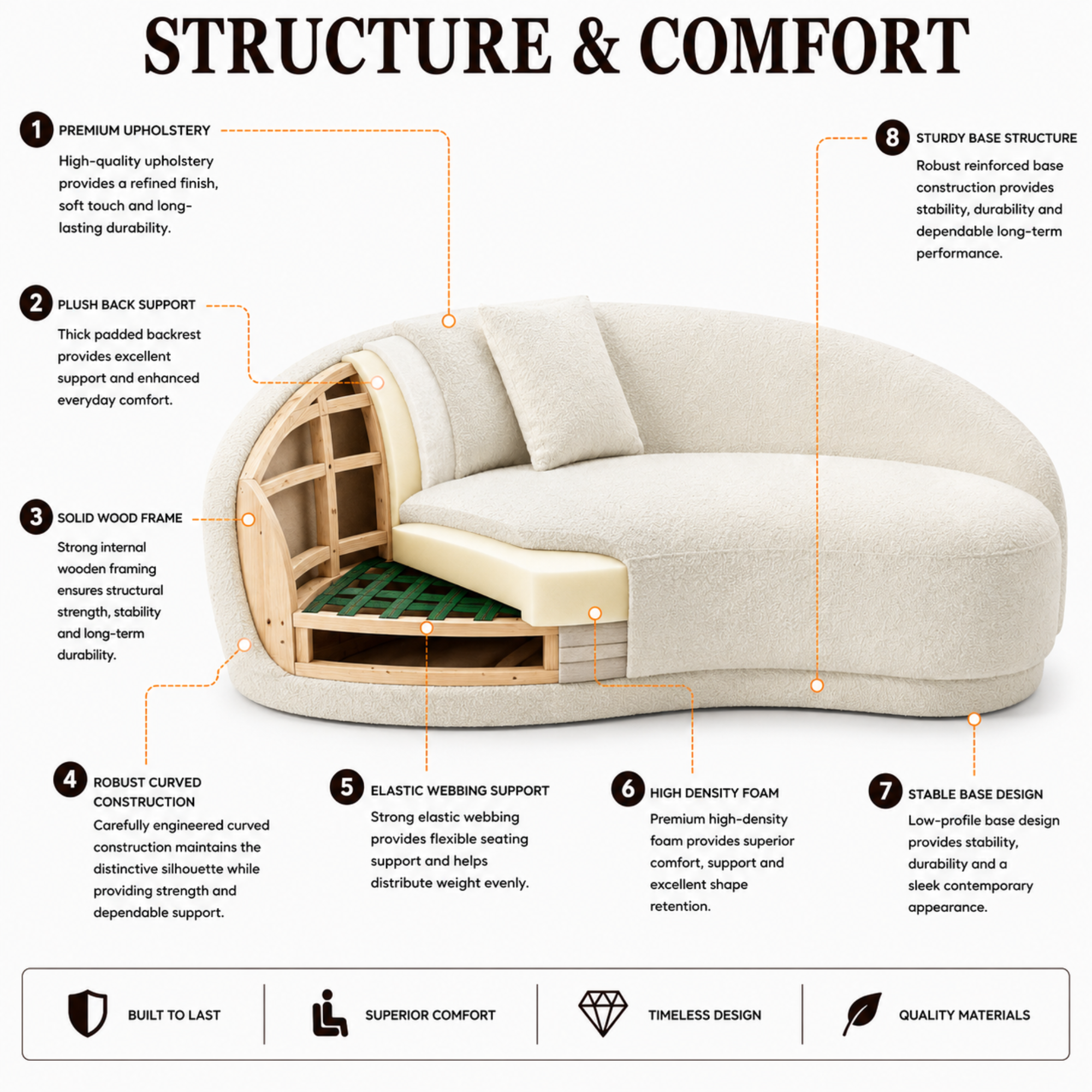 3-Seater Italian Sofa for Home Furniture with Boucle Upholstery, Luxury Finish for Living Spaces