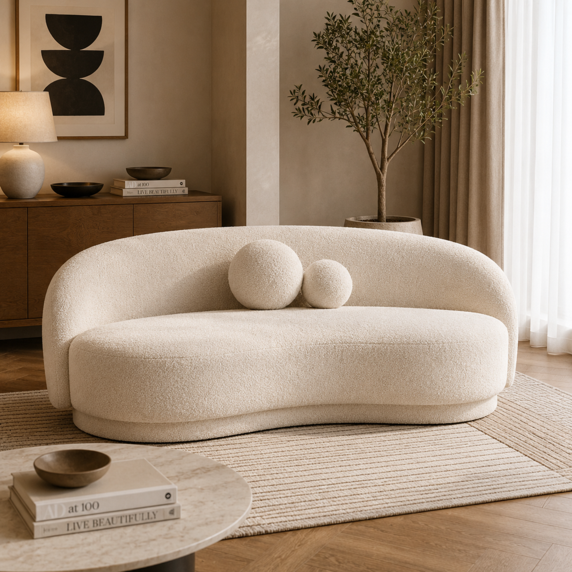 4-Seater Italian Sofa for Home Furniture with Premium Upholstery, and Curved Design for Living Spaces
