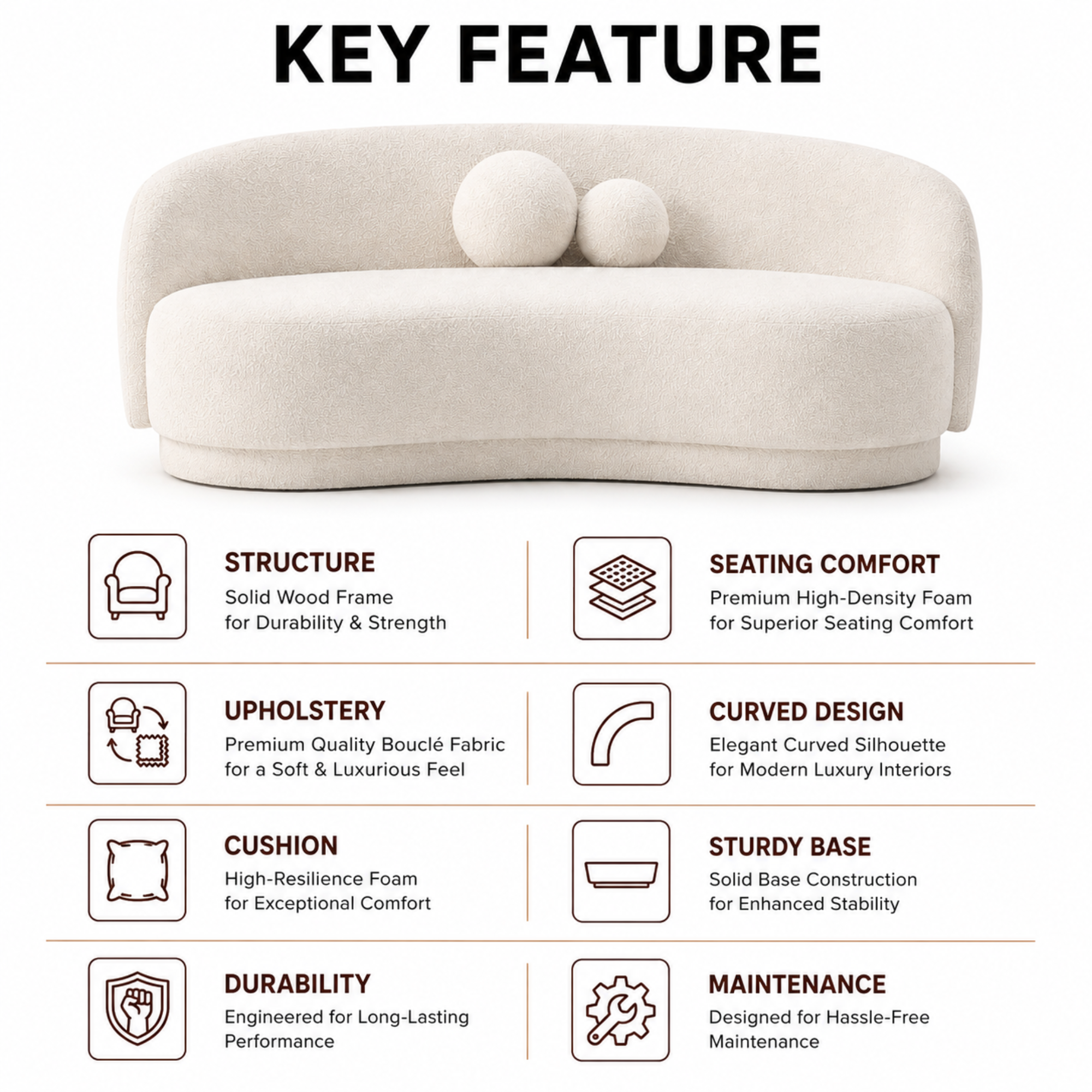 4-Seater Italian Sofa for Home Furniture with Premium Upholstery, and Curved Design for Living Spaces