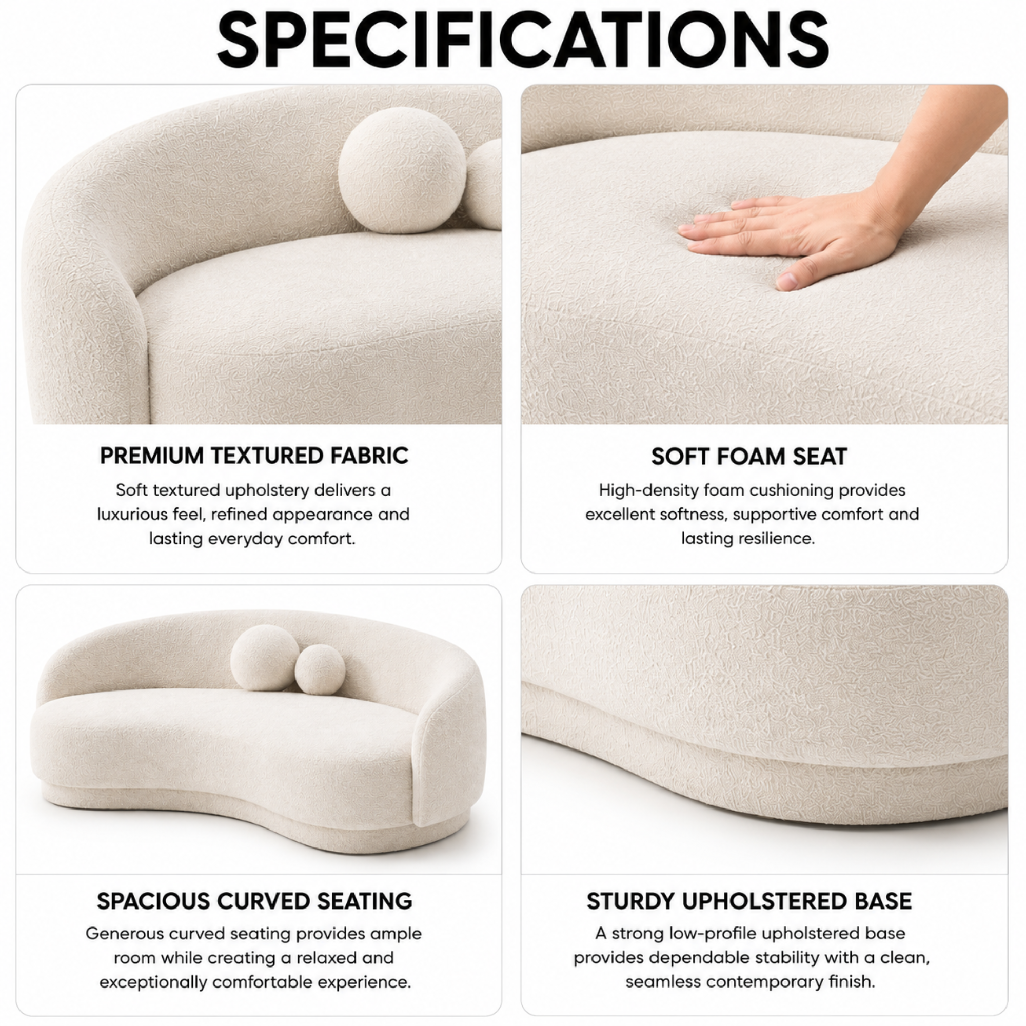 4-Seater Italian Sofa for Home Furniture with Premium Upholstery, and Curved Design for Living Spaces