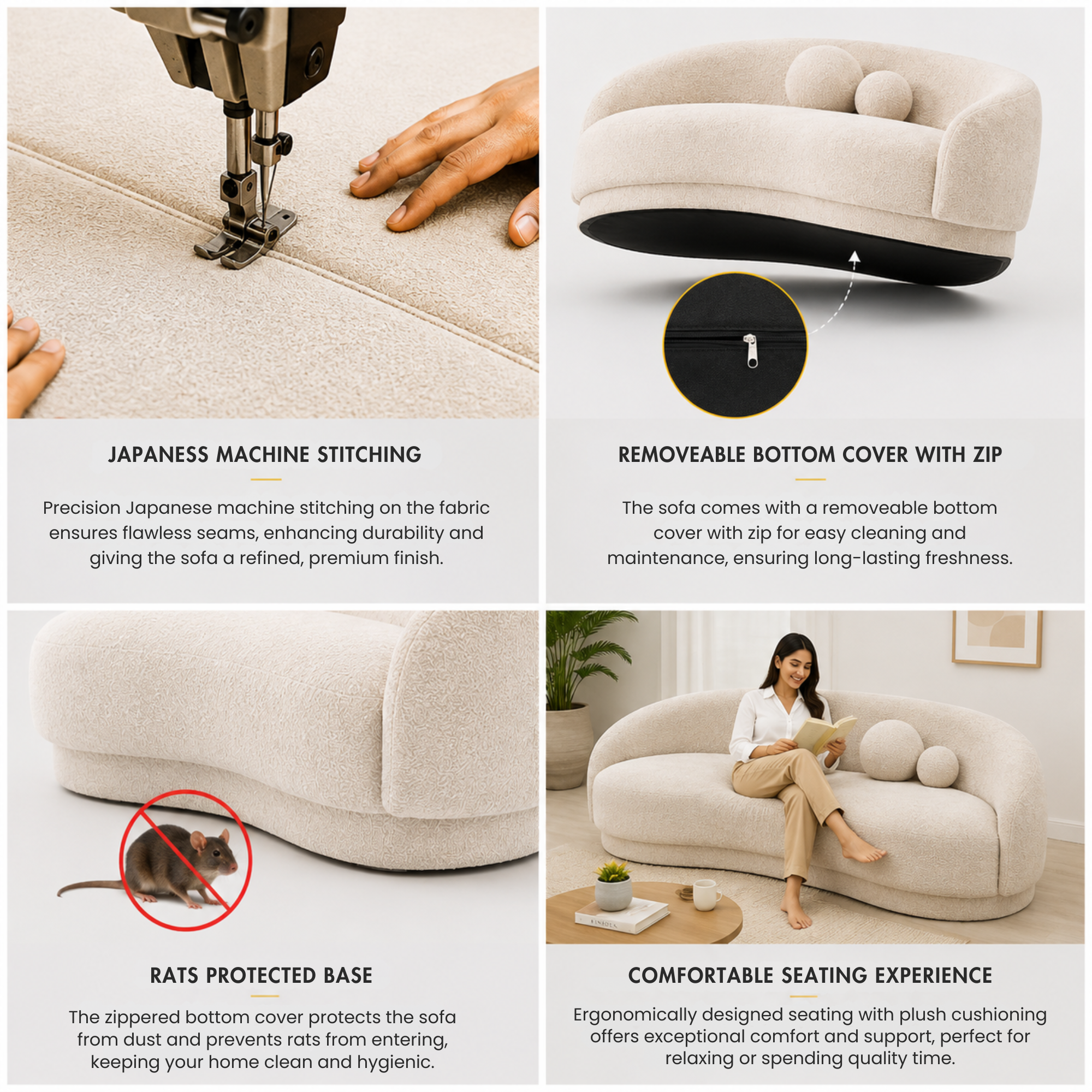 4-Seater Italian Sofa for Home Furniture with Premium Upholstery, and Curved Design for Living Spaces