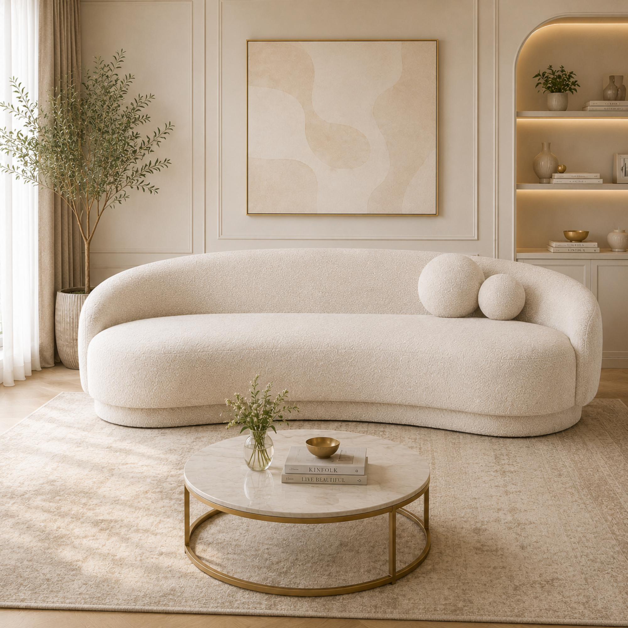 4-Seater Italian Sofa for Home Furniture with Premium Upholstery, and Curved Design for Living Spaces