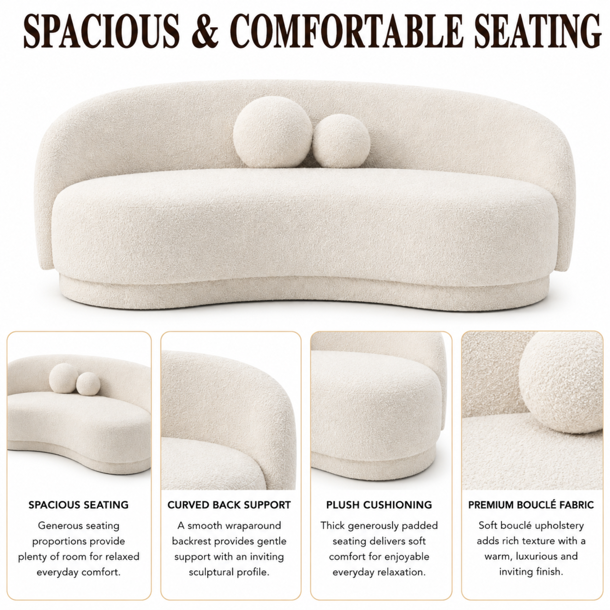 4-Seater Italian Sofa for Home Furniture with Premium Upholstery, and Curved Design for Living Spaces