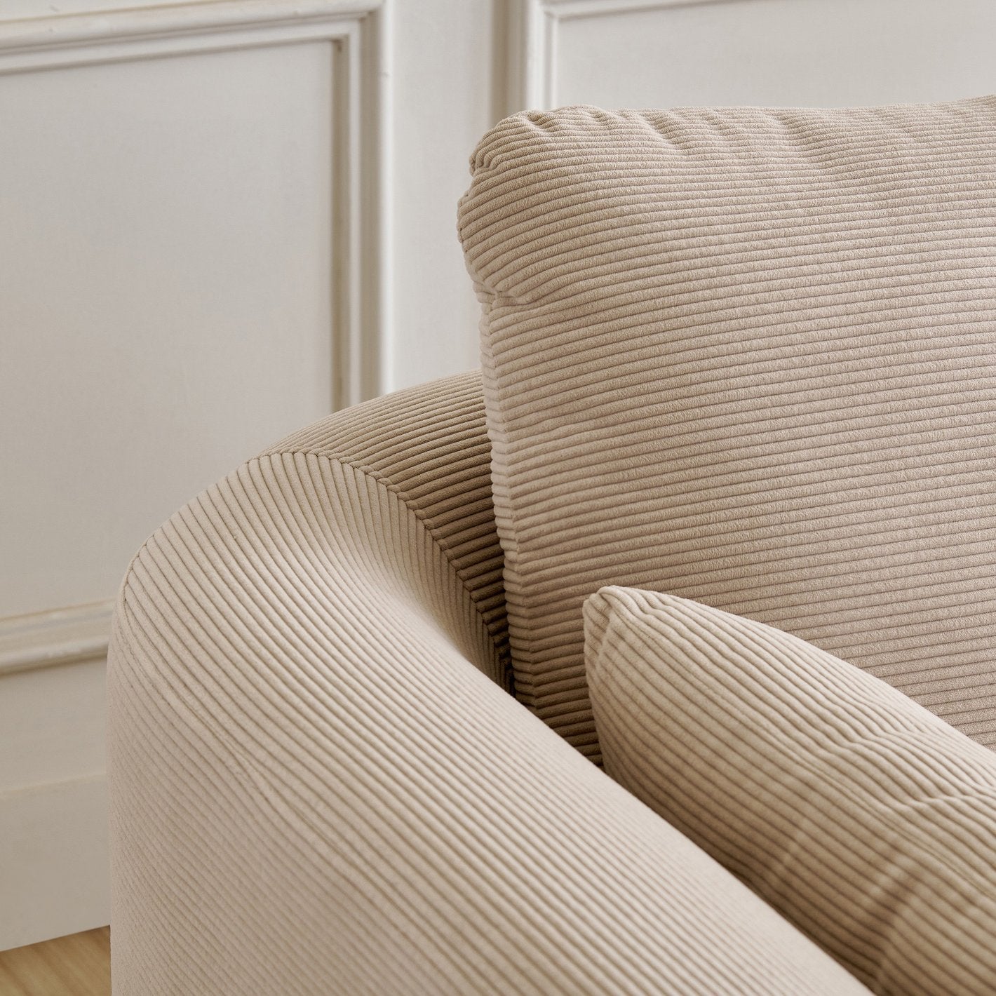 Designer Sofa with Soft Fabric Upholstery, Solid Wood Frame & Gold Finish Legs for Modern Living Room Comfort and Luxury Style