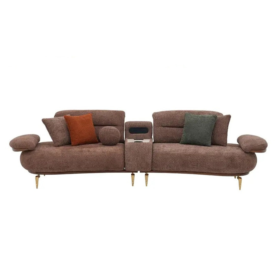 Luxury Italian Wooden Sofa Modern Designer Soft Fabric Upholstery High Density Foam Cushion Solid Wood Frame Center Console Premium Comfort