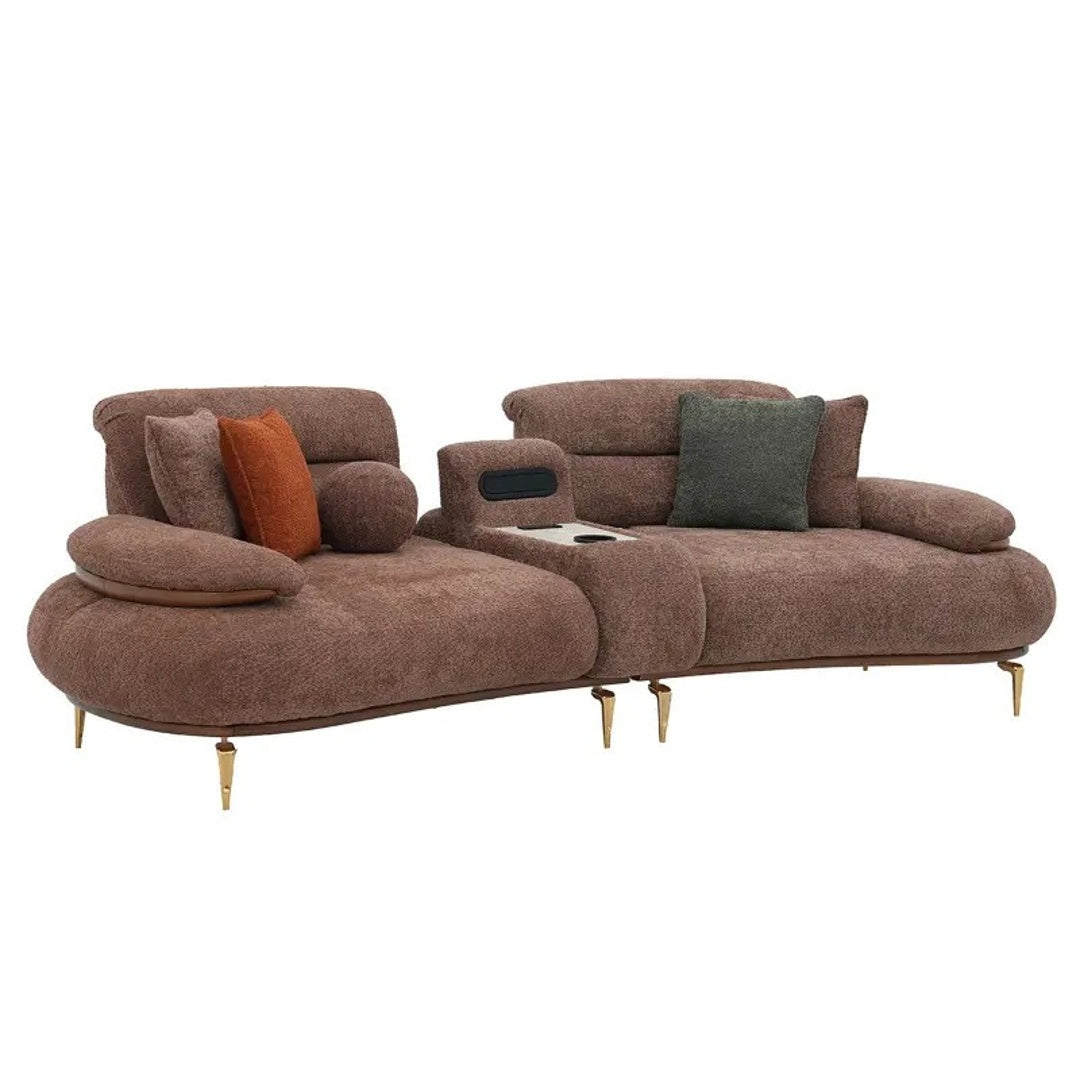 Luxury Italian Wooden Sofa Modern Designer Soft Fabric Upholstery High Density Foam Cushion Solid Wood Frame Center Console Premium Comfort