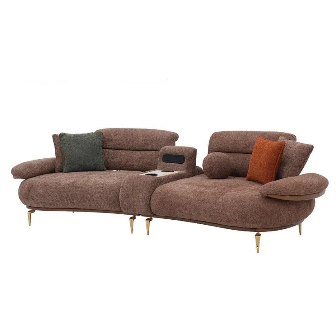 Luxury Italian Wooden Sofa Modern Designer Soft Fabric Upholstery High Density Foam Cushion Solid Wood Frame Center Console Premium Comfort