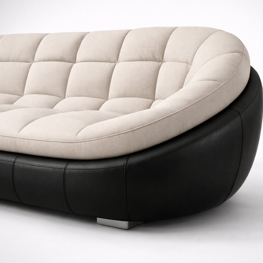 Wooden Sofa Modern Curved Design Soft Fabric Upholstery High Density Foam Cushion Solid Wood Frame Handcrafted Premium Comfort Seating