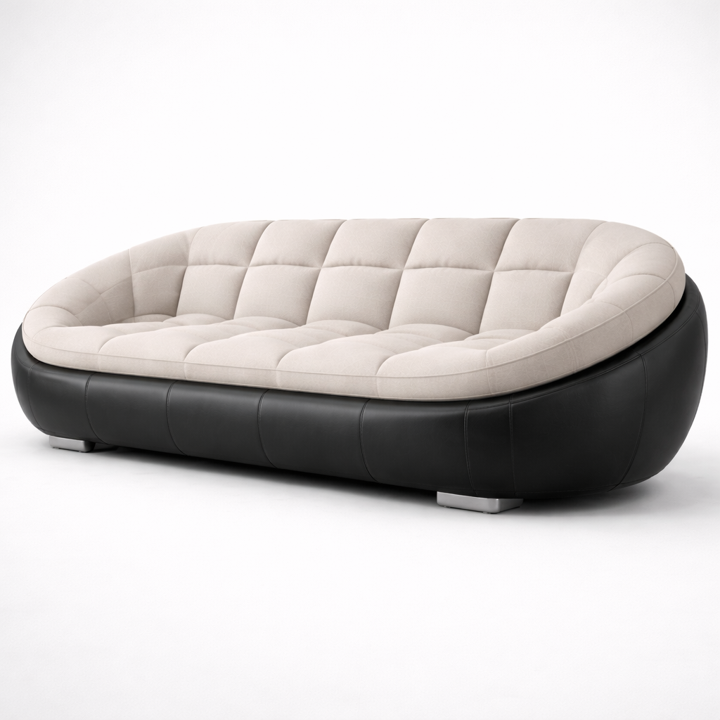 Wooden Sofa Modern Curved Design Soft Fabric Upholstery High Density Foam Cushion Solid Wood Frame Handcrafted Premium Comfort Seating