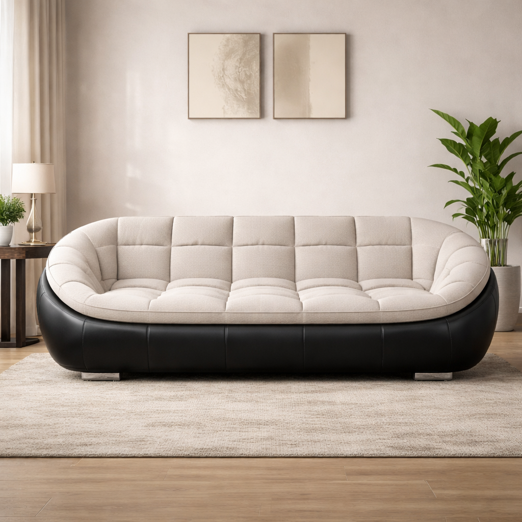 लिविंग रूम के लिए लेदरेट असबाब और लकड़ी के आधार के साथ टफ्टेड डिज़ाइन होम फ़र्नीचर के लिए 3 सीटर सोफा