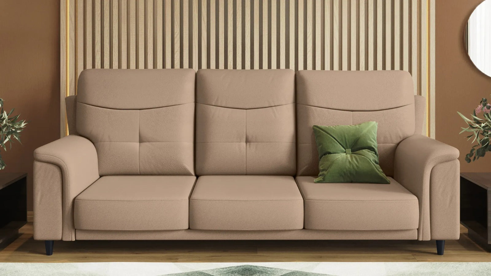 Modern Beige 3 Seater Sofa – Spacious Fabric Couch with Deep Seating, Soft Cushions, Durable Wooden Frame & Elegant Design for Living Room