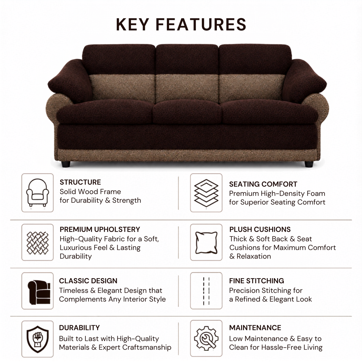 Modern Luxury Upholstered Sofa with Premium Cushioning, Designer Armrests & Contemporary Living Room Furniture
