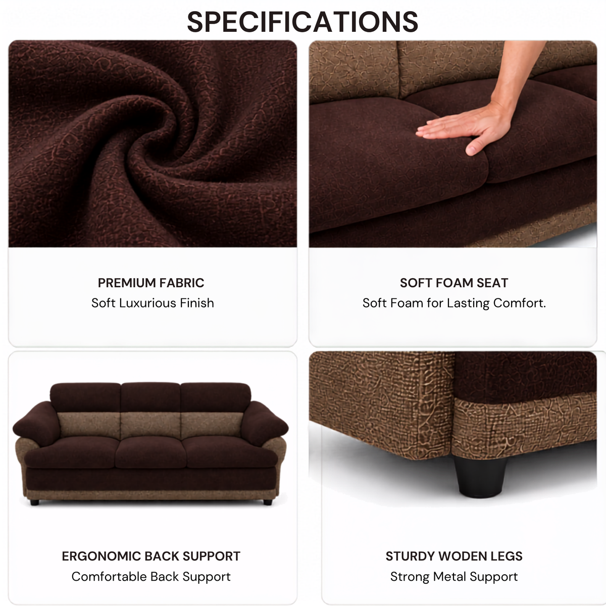 Modern Luxury Upholstered Sofa with Premium Cushioning, Designer Armrests & Contemporary Living Room Furniture