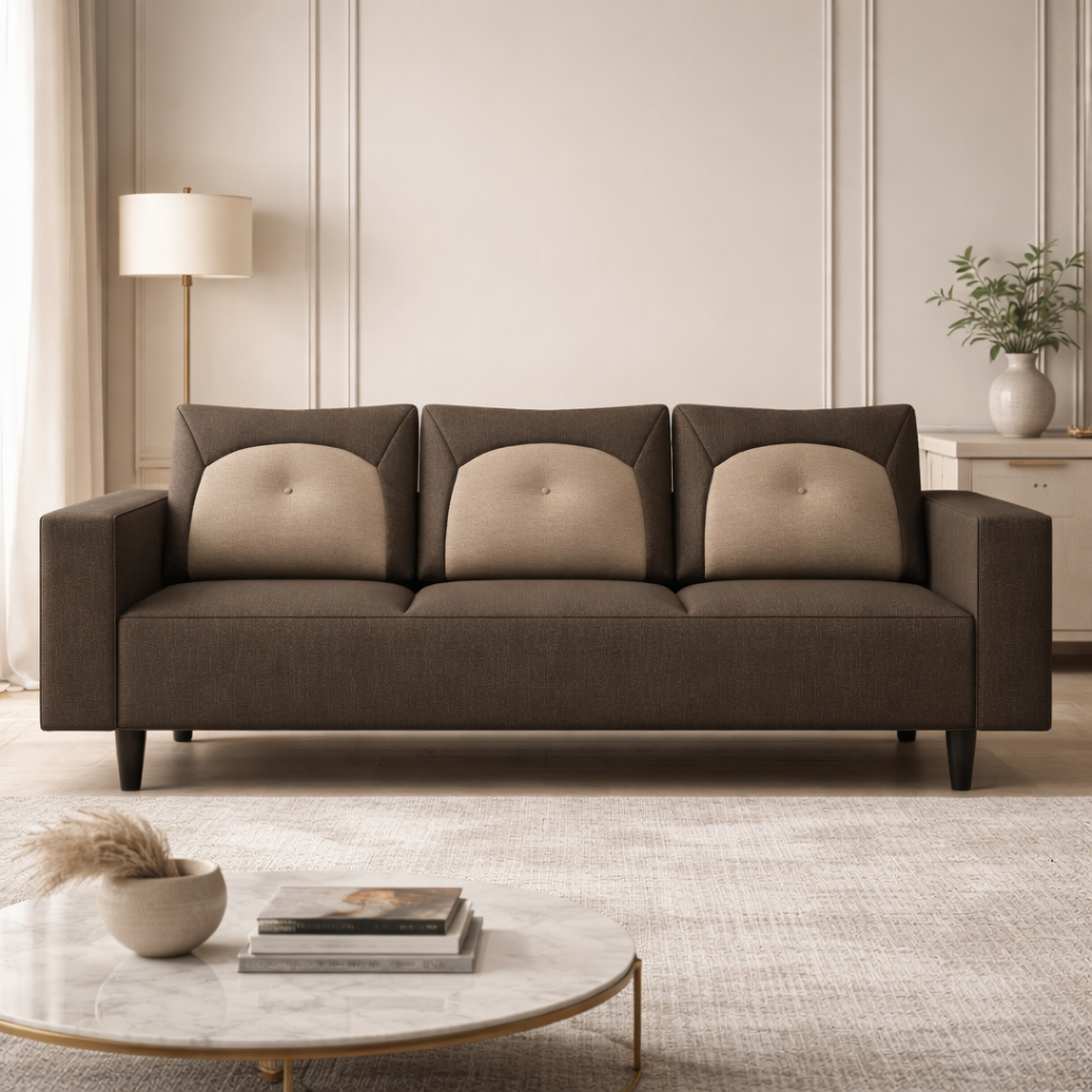 घर के फर्नीचर के लिए 3 सीटर चेस्टरफील्ड सोफा, टफ्टेड आधुनिक डिज़ाइन और लेदरेट फ़ैब्रिक, लिविंग रूम के लिए टिकाऊ और आरामदायक