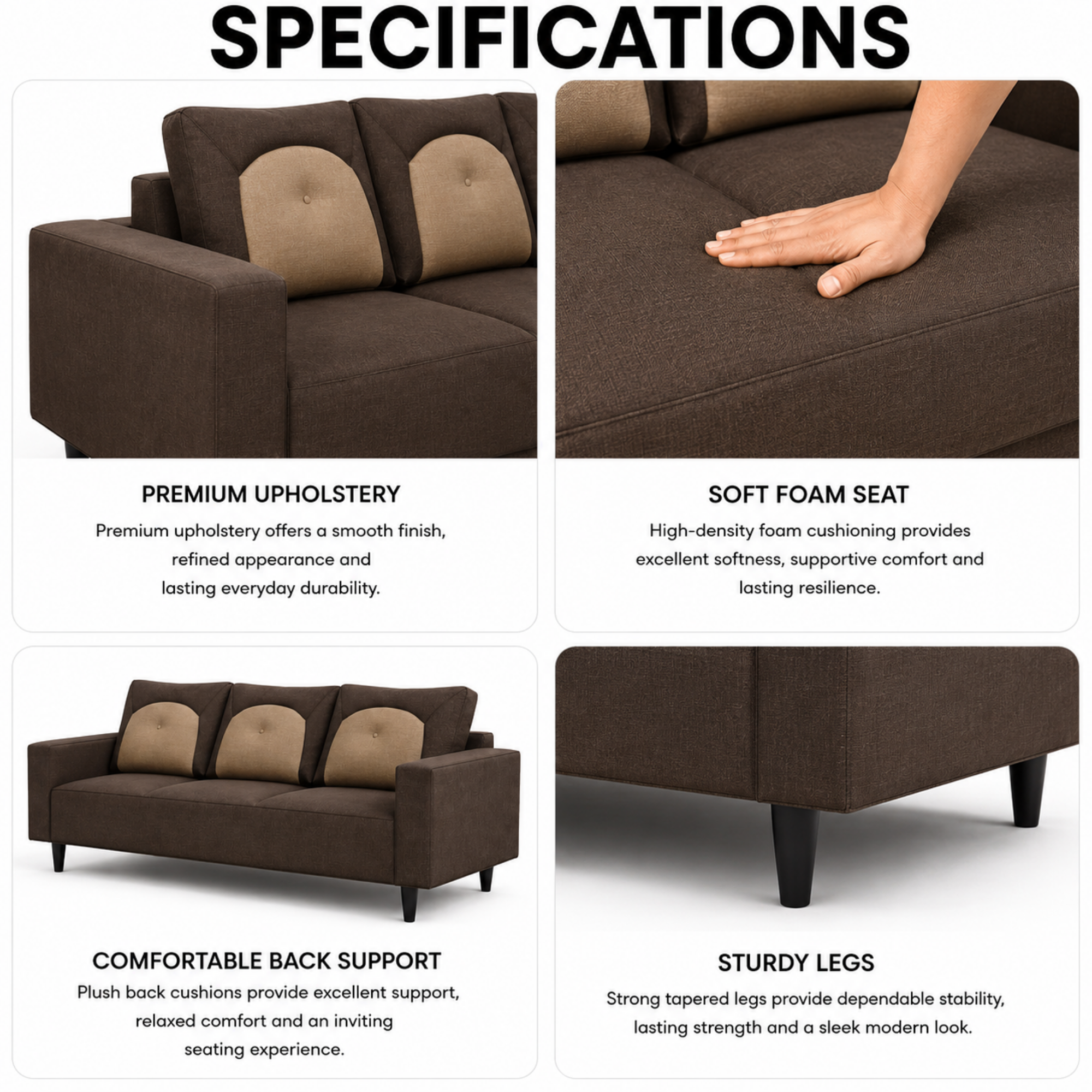 Modern Fabric Sofa Premium Upholstered Luxury Sofa with Dual Tone Design High Density Foam Seating Solid Wood Frame for Living Room