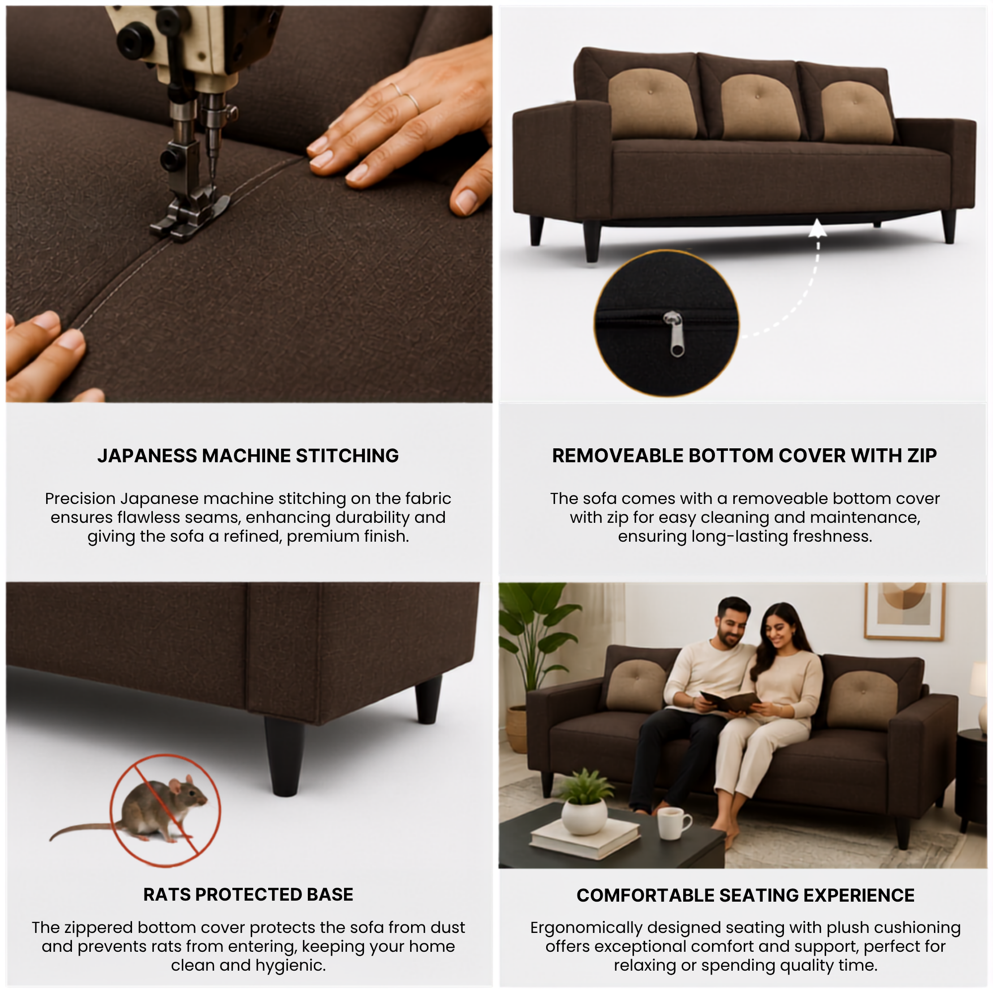 Modern Fabric Sofa Premium Upholstered Luxury Sofa with Dual Tone Design High Density Foam Seating Solid Wood Frame for Living Room