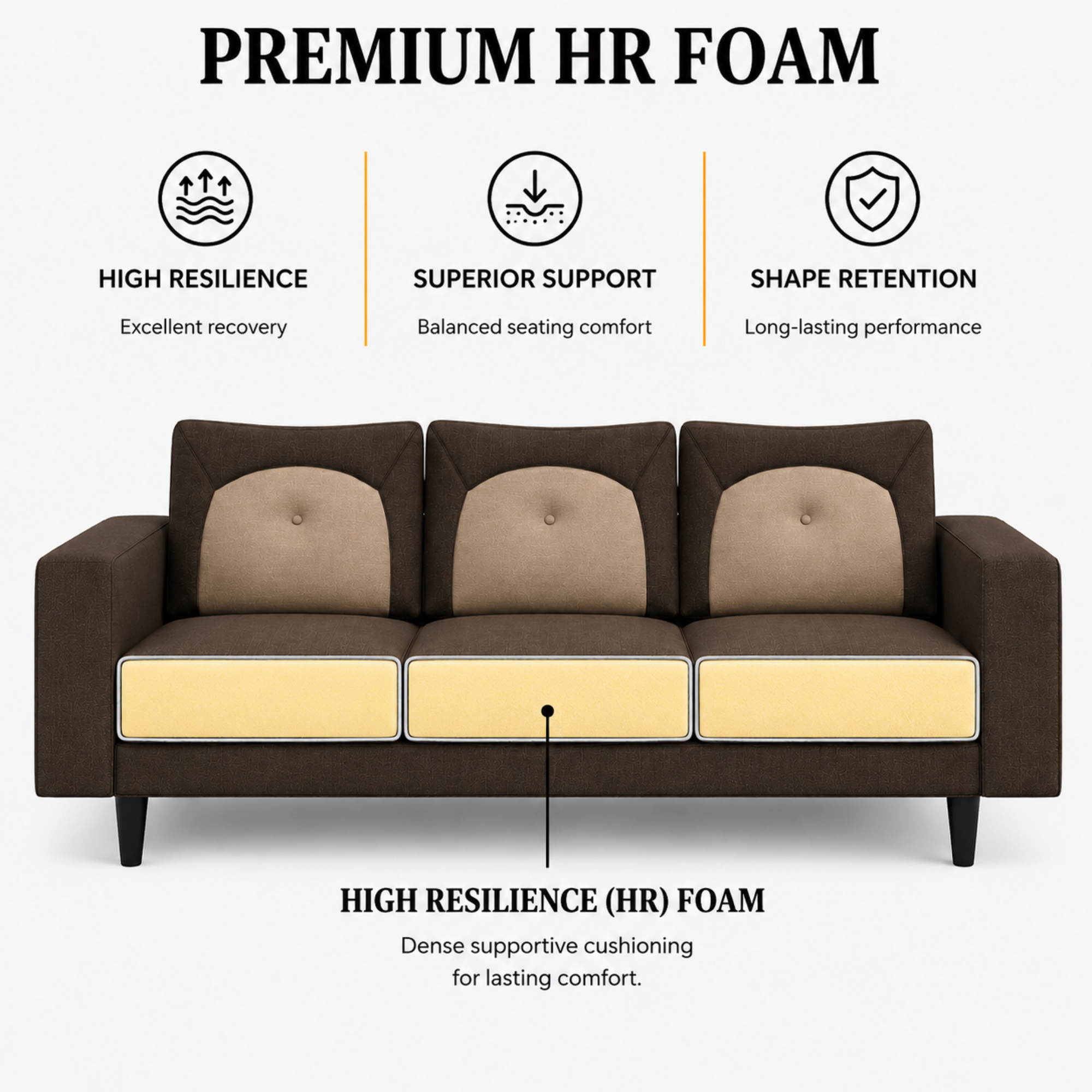 Modern Fabric Sofa Premium Upholstered Luxury Sofa with Dual Tone Design High Density Foam Seating Solid Wood Frame for Living Room