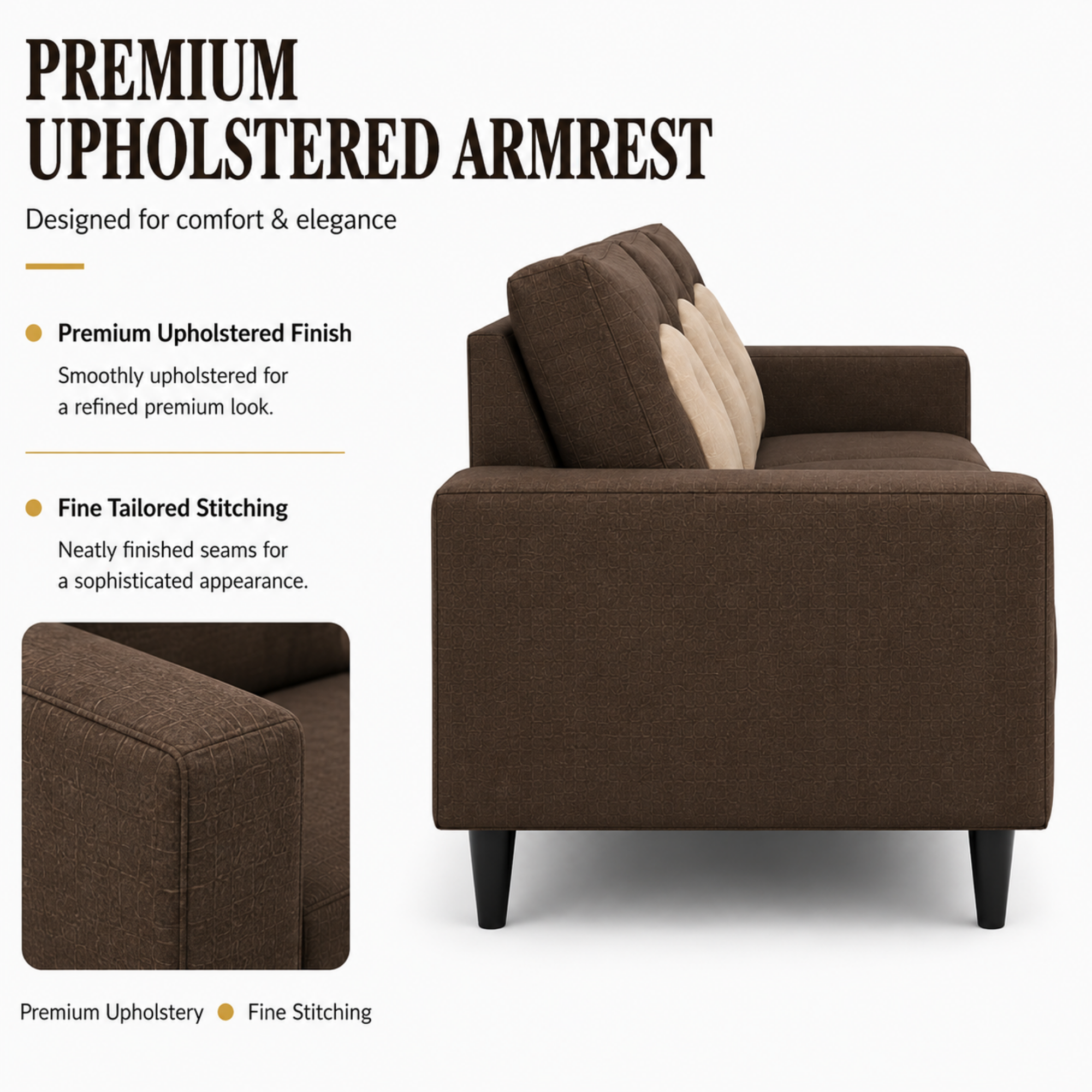 Modern Fabric Sofa Premium Upholstered Luxury Sofa with Dual Tone Design High Density Foam Seating Solid Wood Frame for Living Room
