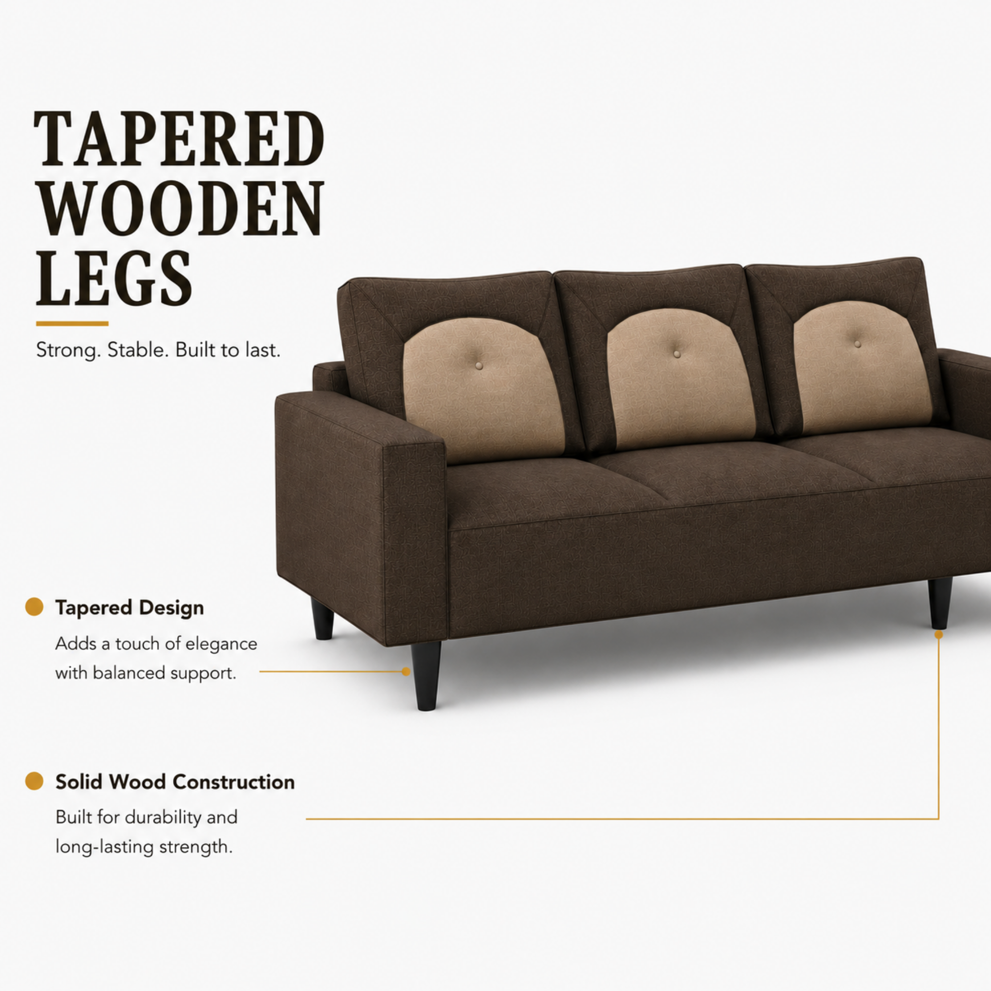 Modern Fabric Sofa Premium Upholstered Luxury Sofa with Dual Tone Design High Density Foam Seating Solid Wood Frame for Living Room