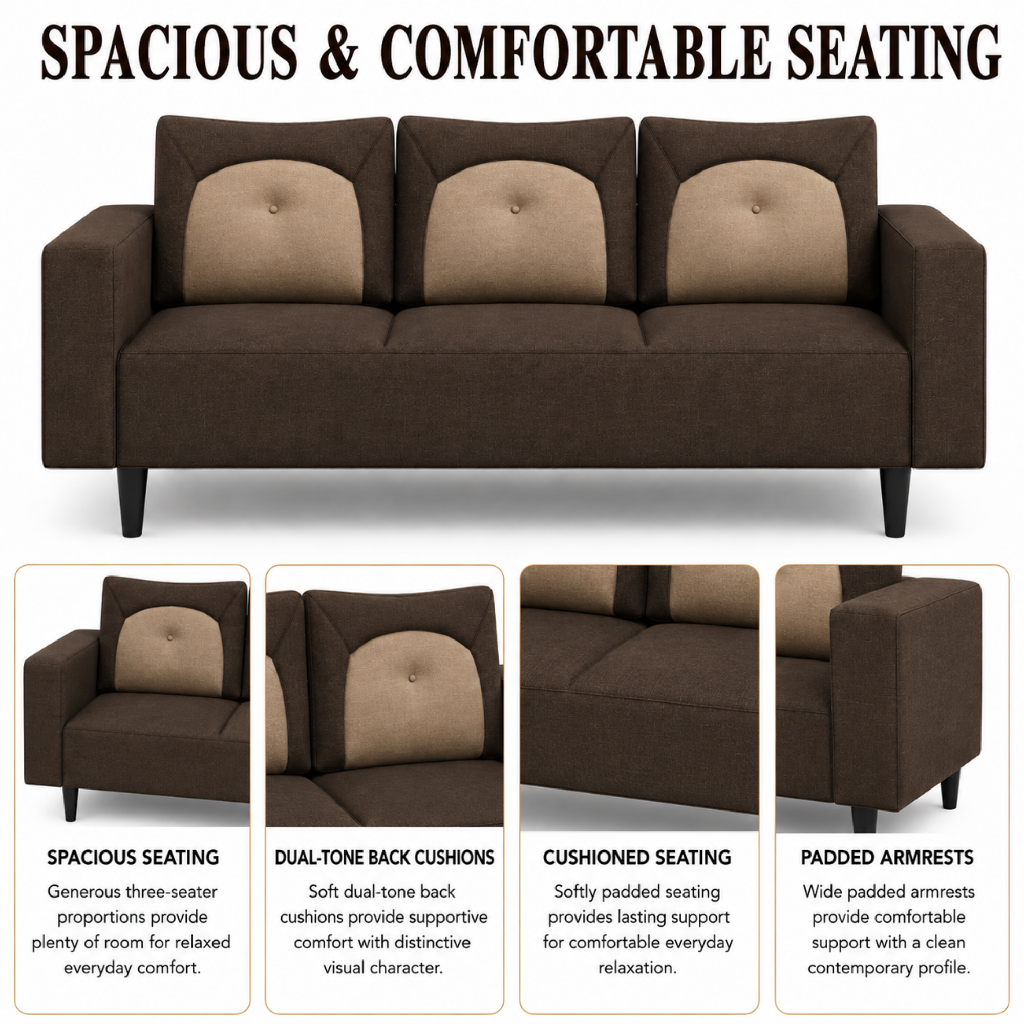 Modern Fabric Sofa Premium Upholstered Luxury Sofa with Dual Tone Design High Density Foam Seating Solid Wood Frame for Living Room