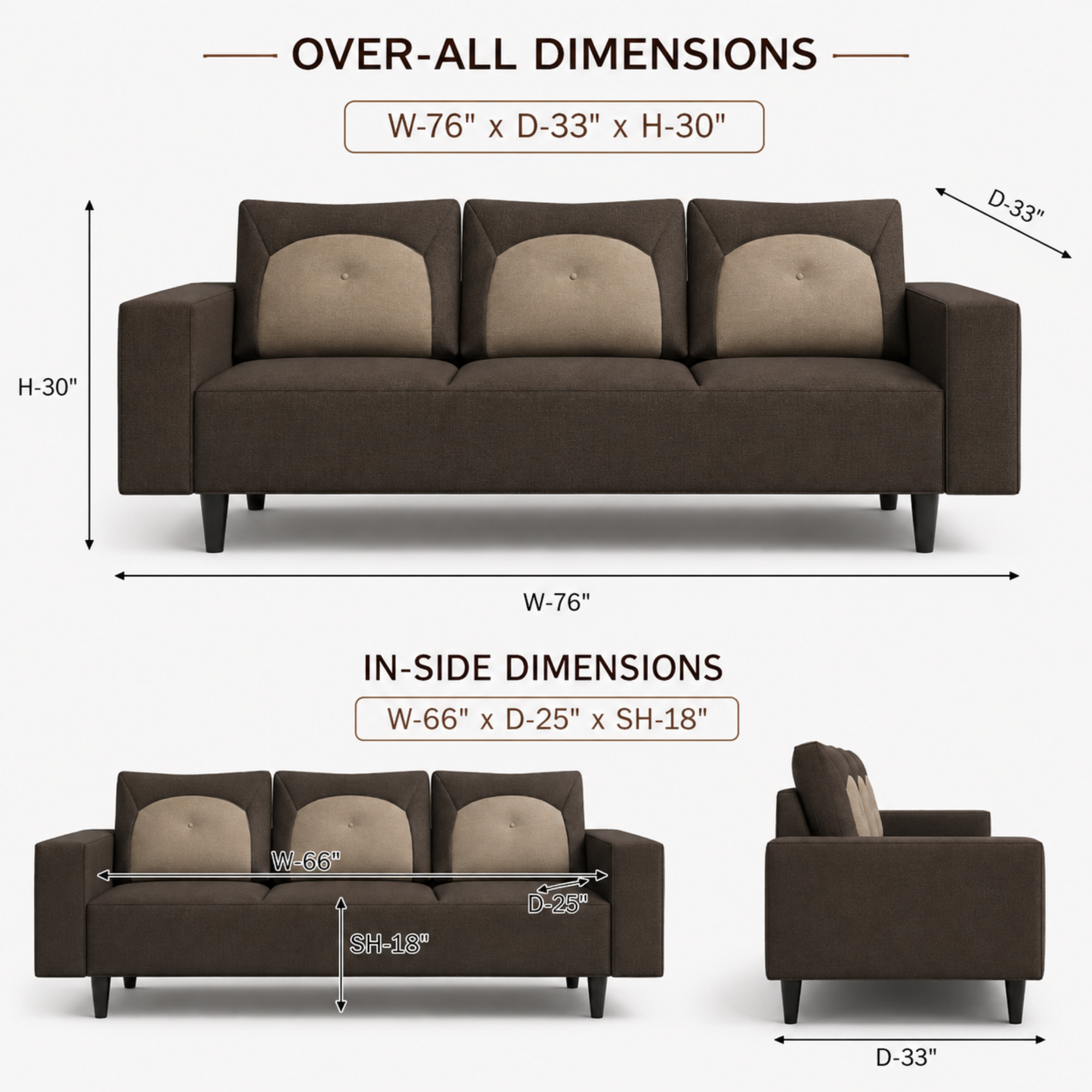 Modern Fabric Sofa Premium Upholstered Luxury Sofa with Dual Tone Design High Density Foam Seating Solid Wood Frame for Living Room