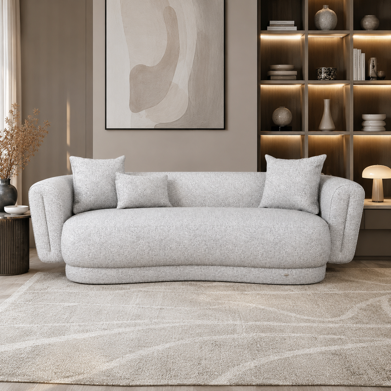 Modern Curved Boucle Fabric Sofa with Premium Upholstery, High Density Foam & Luxury Contemporary Living Room Design