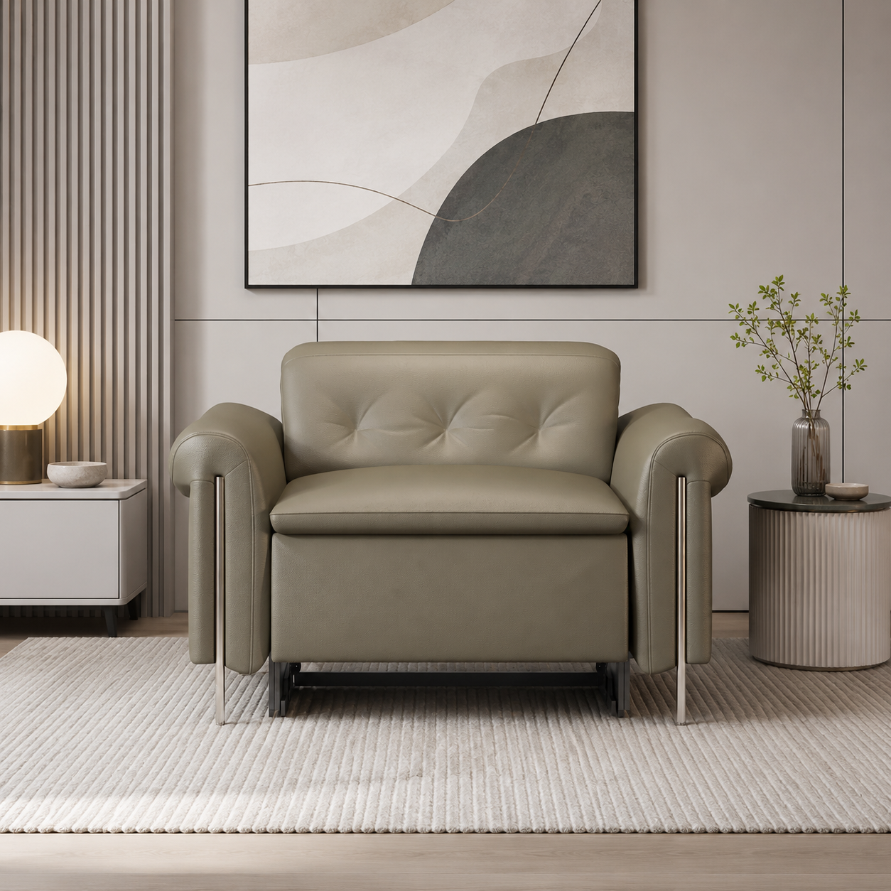 Modern Luxury Upholstered Lounge Chair with Premium Leatherette Finish, Tufted Backrest & Comfortable Cushioned Seating