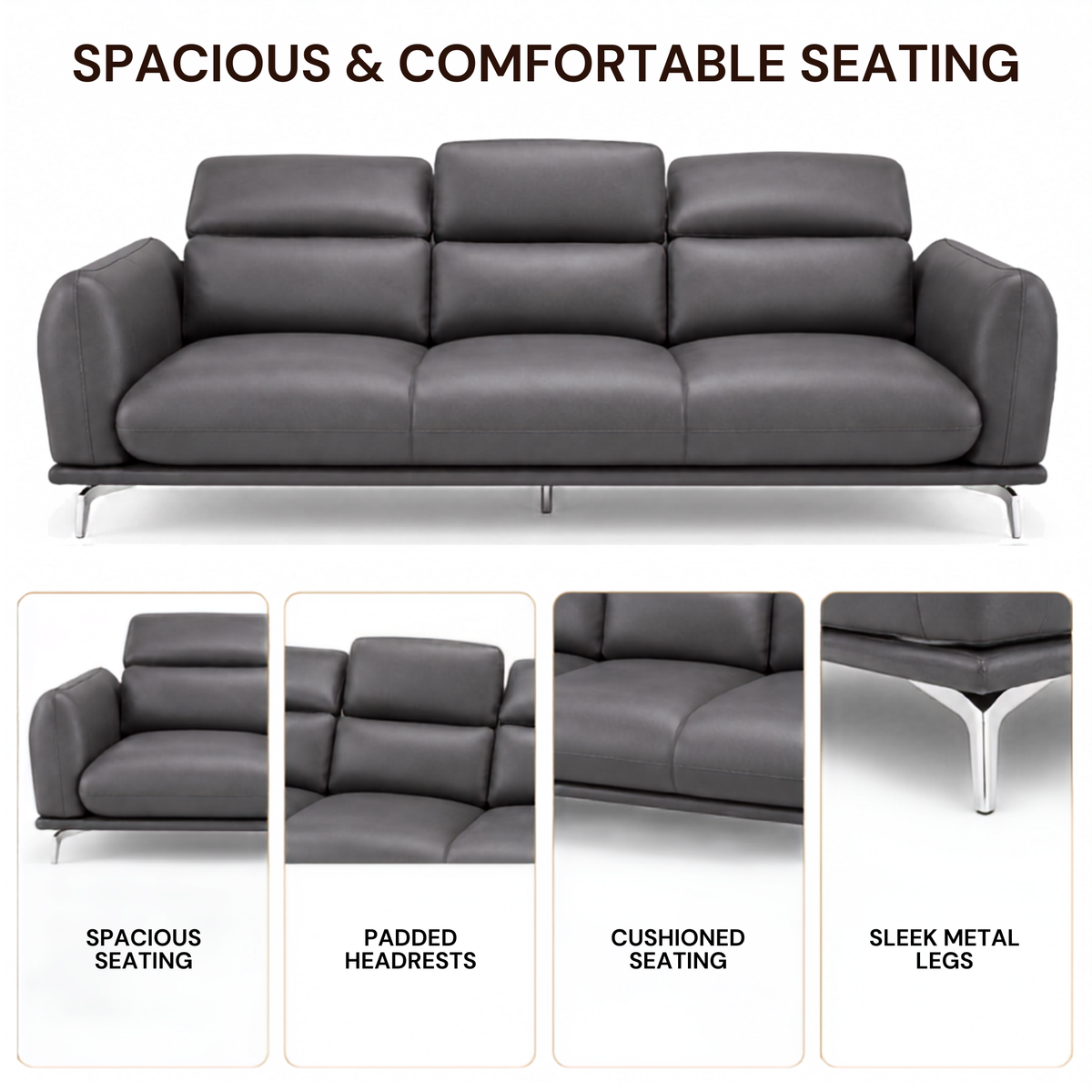 Modern Luxury Upholstered Sofa with Premium Leatherette Finish, High Density Foam Cushioning & Contemporary Designer Styling