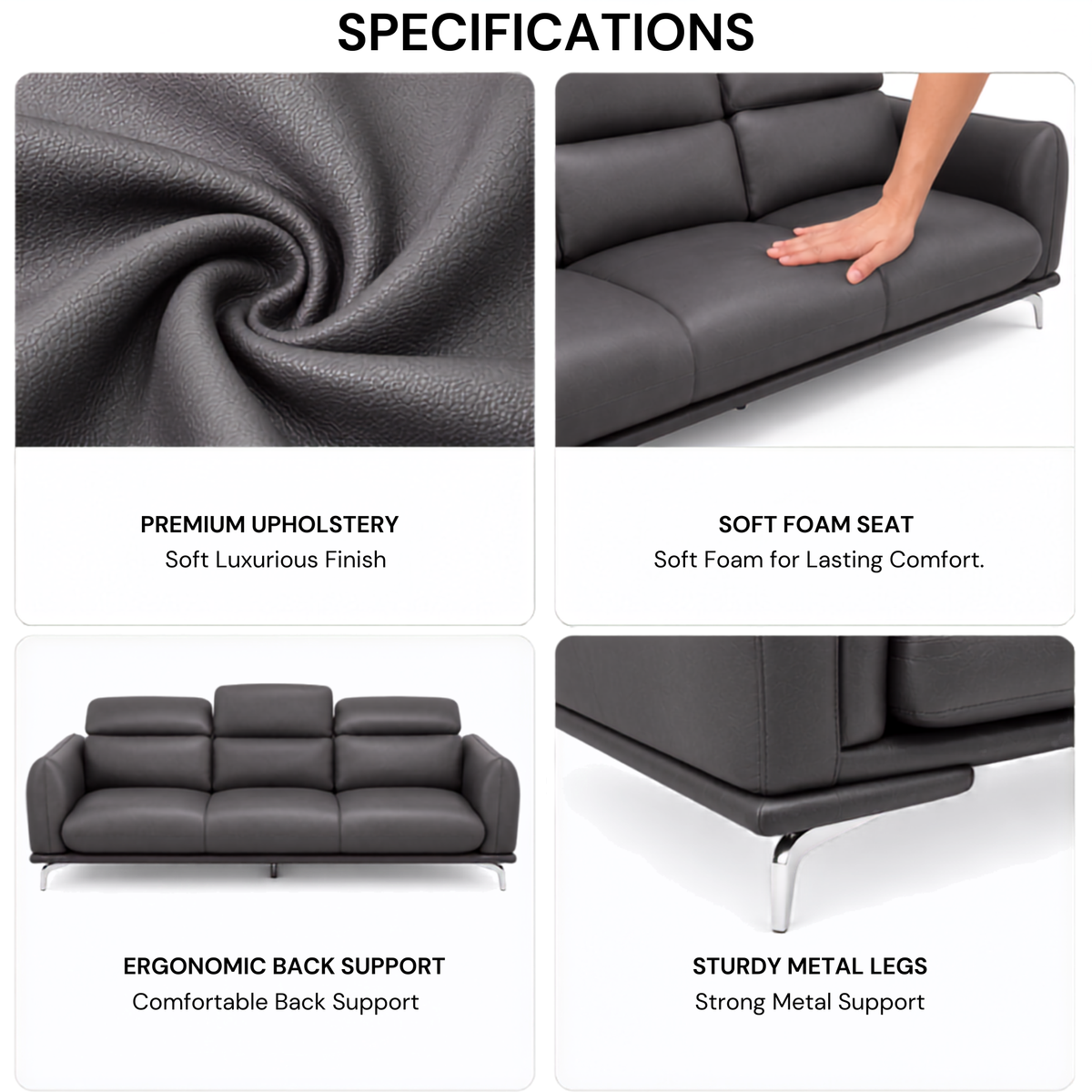Modern Luxury Upholstered Sofa with Premium Leatherette Finish, High Density Foam Cushioning & Contemporary Designer Styling