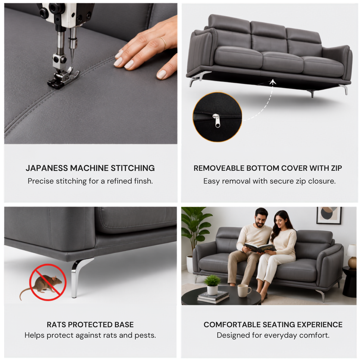 Modern Luxury Upholstered Sofa with Premium Leatherette Finish, High Density Foam Cushioning & Contemporary Designer Styling