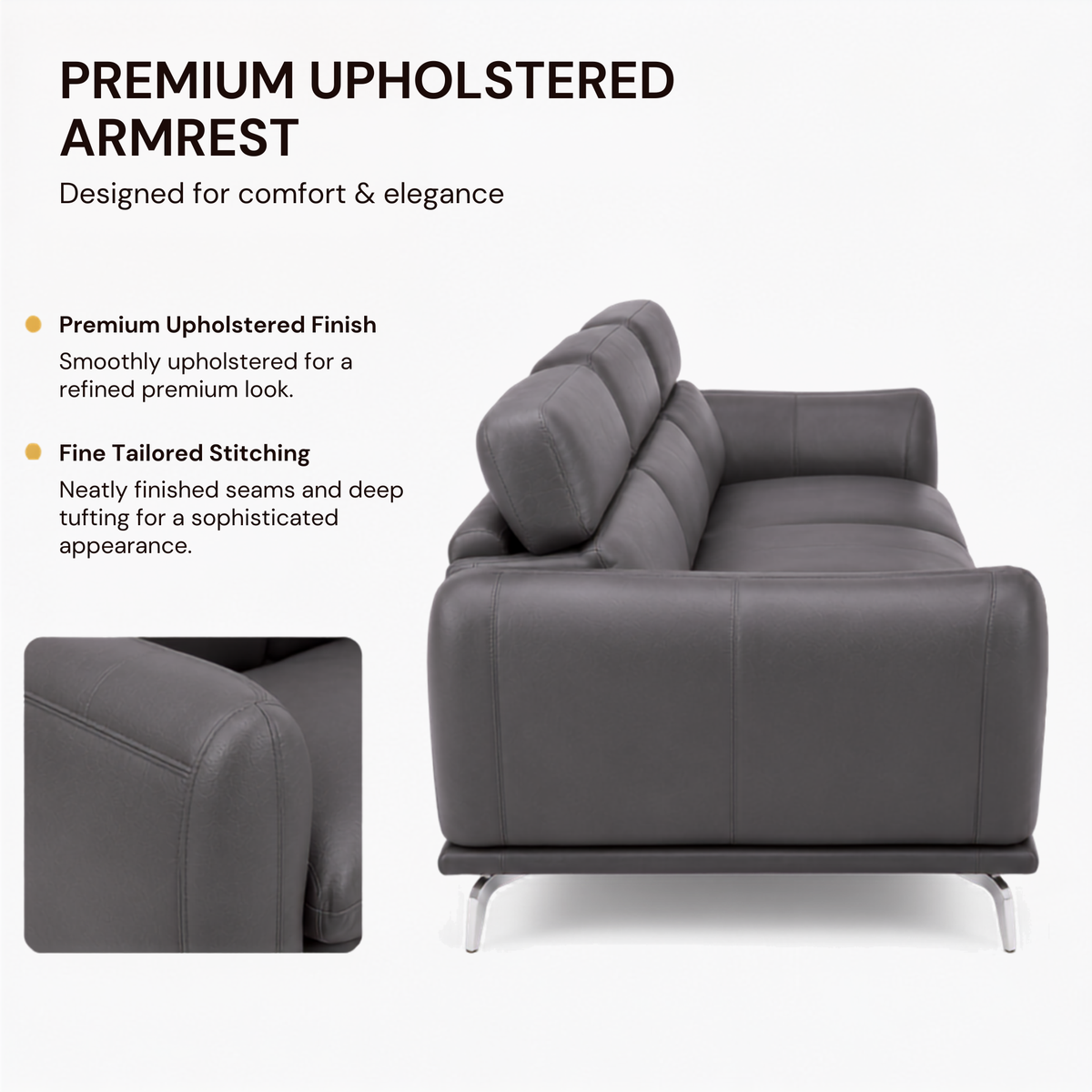 Modern Luxury Upholstered Sofa with Premium Leatherette Finish, High Density Foam Cushioning & Contemporary Designer Styling