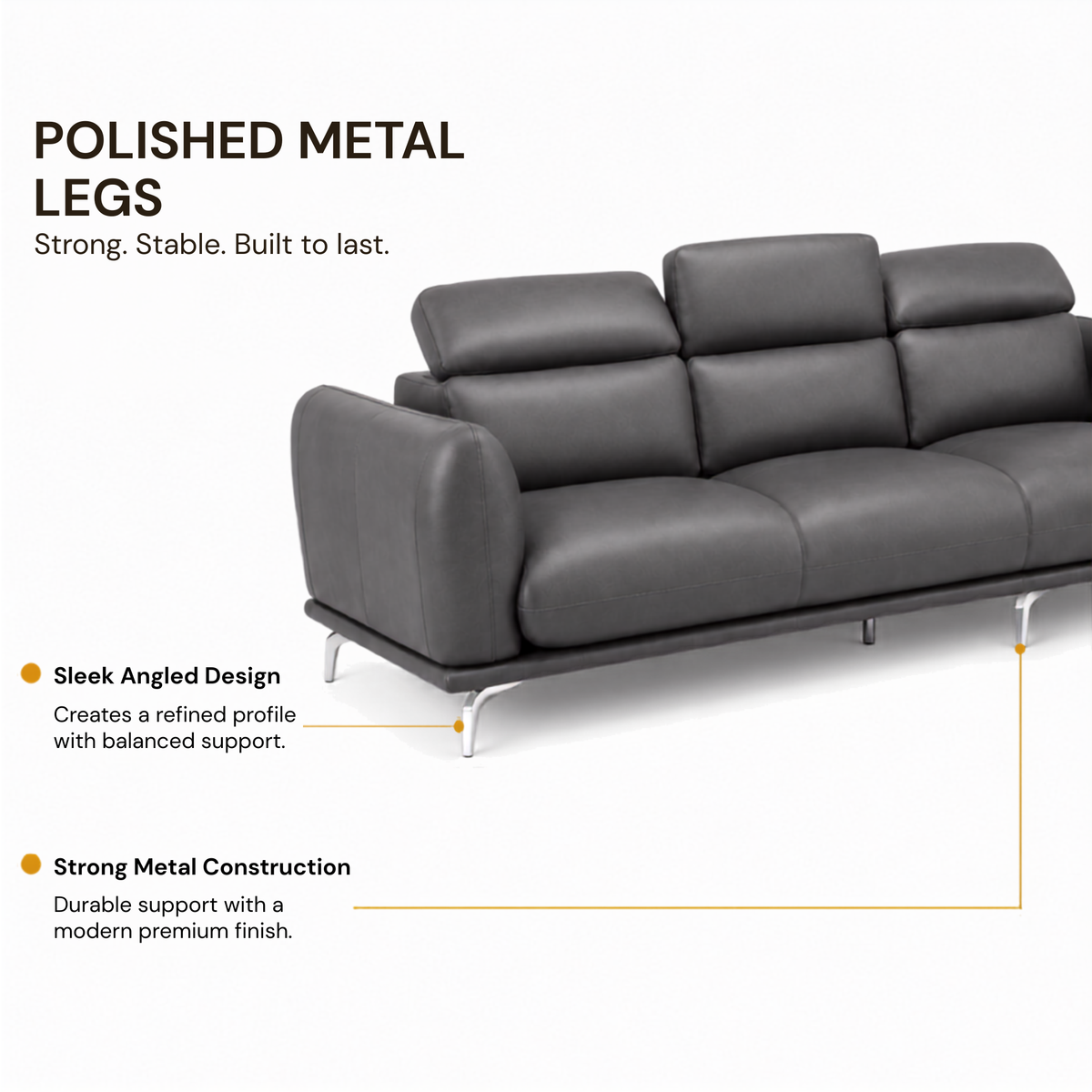 Modern Luxury Upholstered Sofa with Premium Leatherette Finish, High Density Foam Cushioning & Contemporary Designer Styling